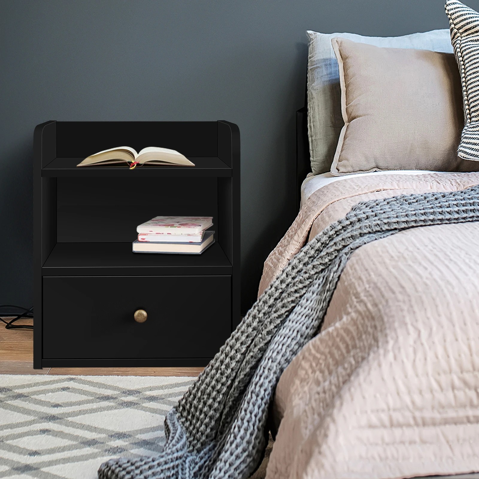 3 Alfordson 2x Bedside Table Nightstand Storage Cabinet Side End Drawers - Black, 3 of 8