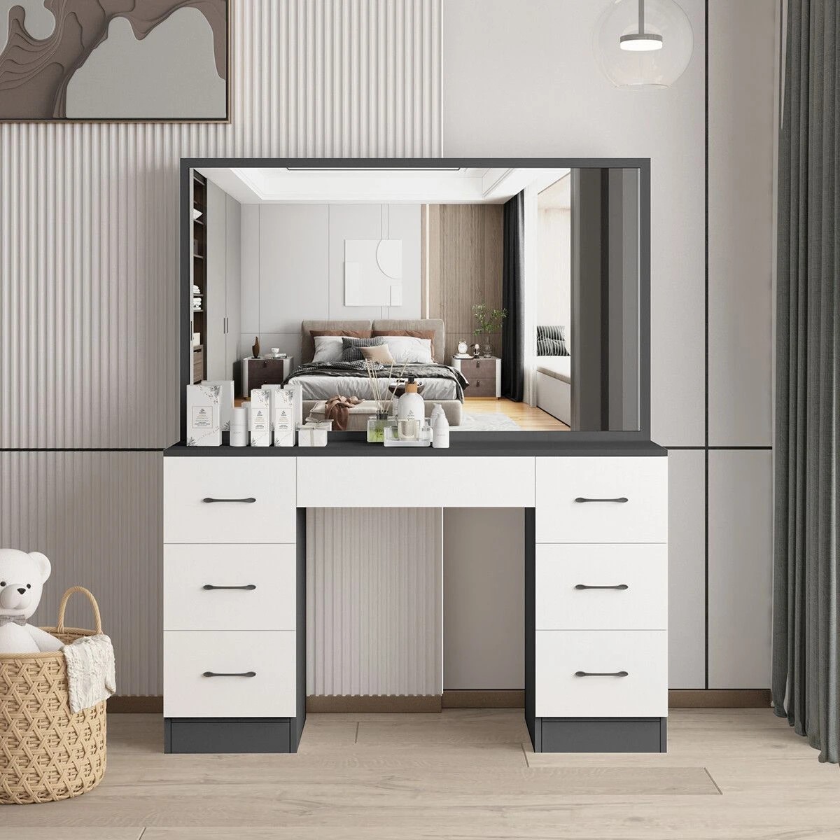 5 LUXSUITE Dressing Makeup Table Vanity Dresser with Mirror, 5 of 9