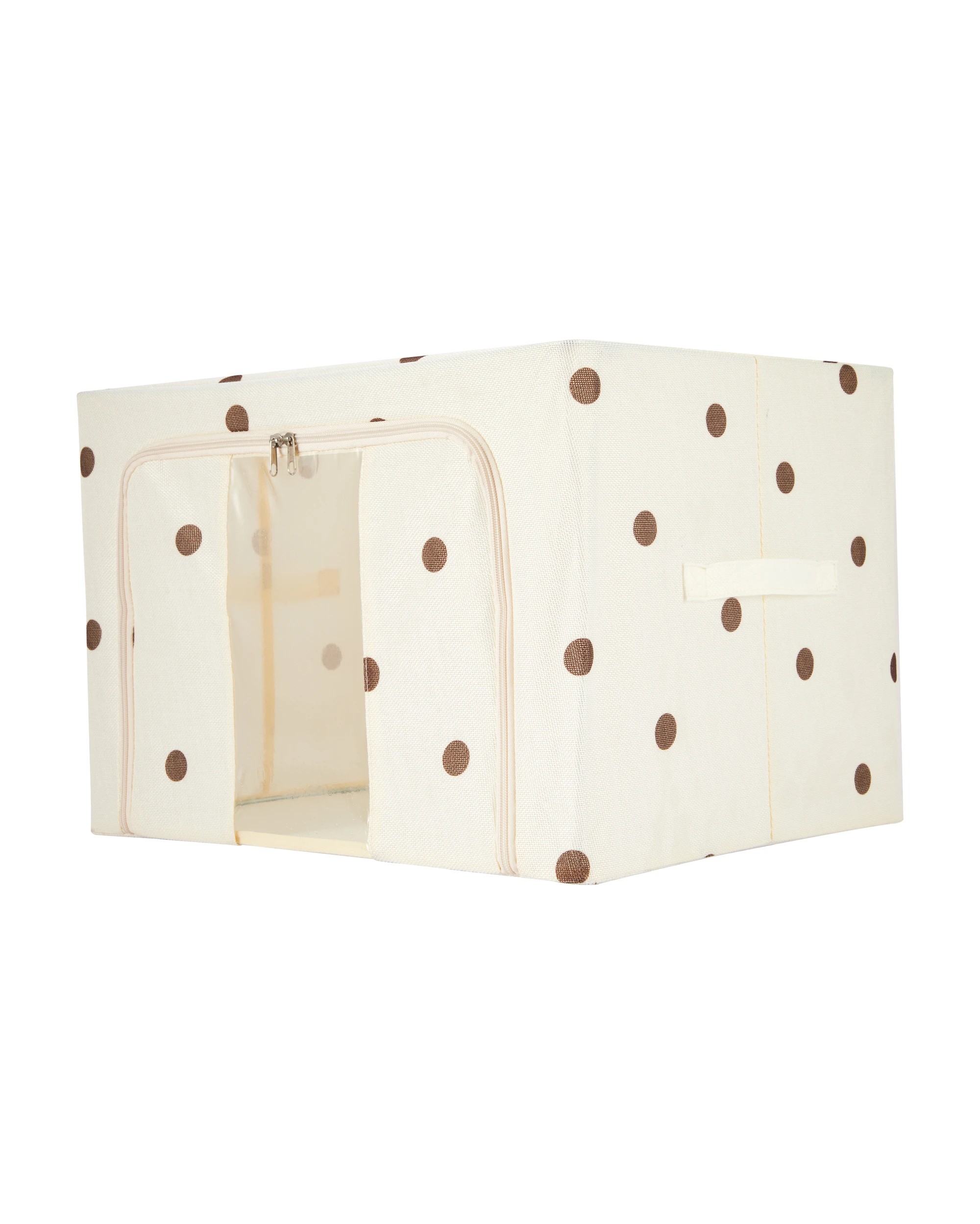 1 Linen Look Collapsible Box with Window - Large, Polka Dot, 1 of 8