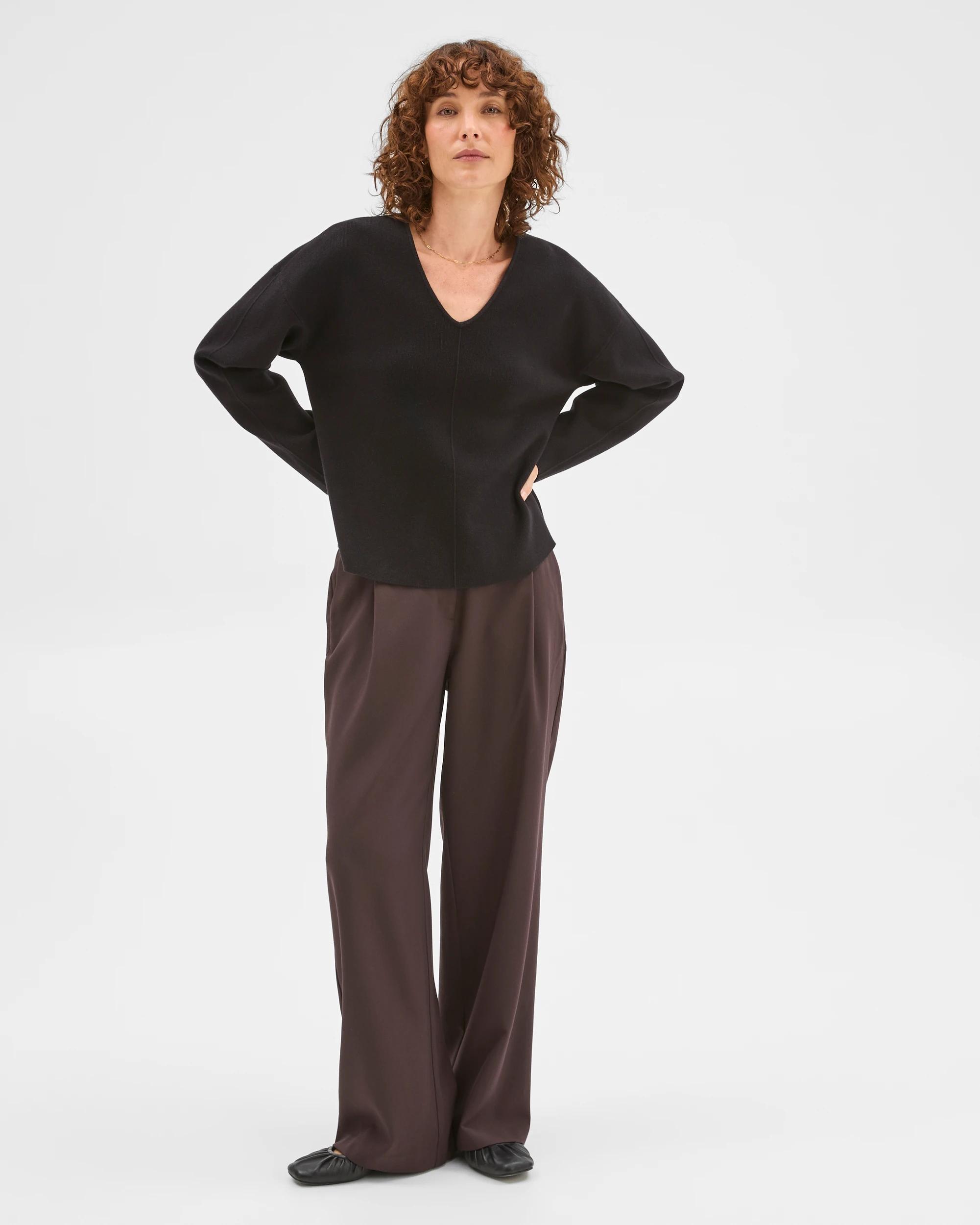 4 Preview Australian Cotton Blend Polished V-Neck Jumper BLACK, 4 of 5
