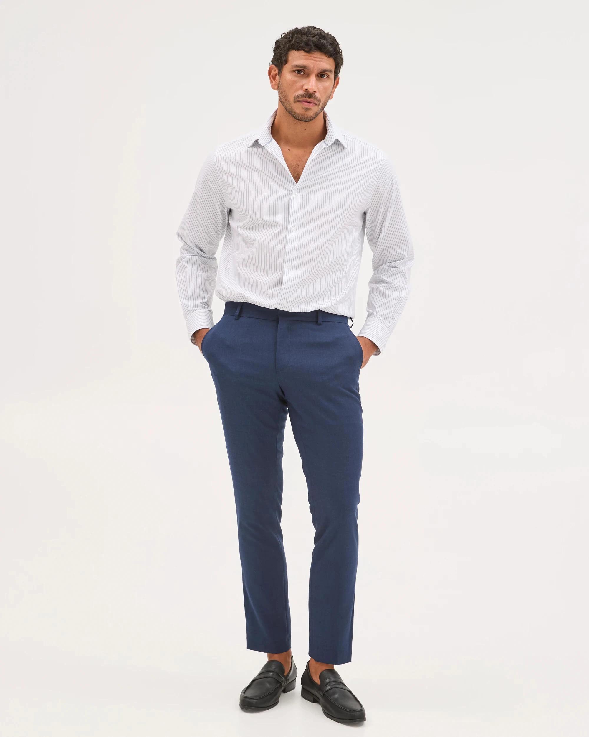 1 Preview Australian Cotton Sharp Pinstripe Business Shirt CHAMBRAY, 1 of 7