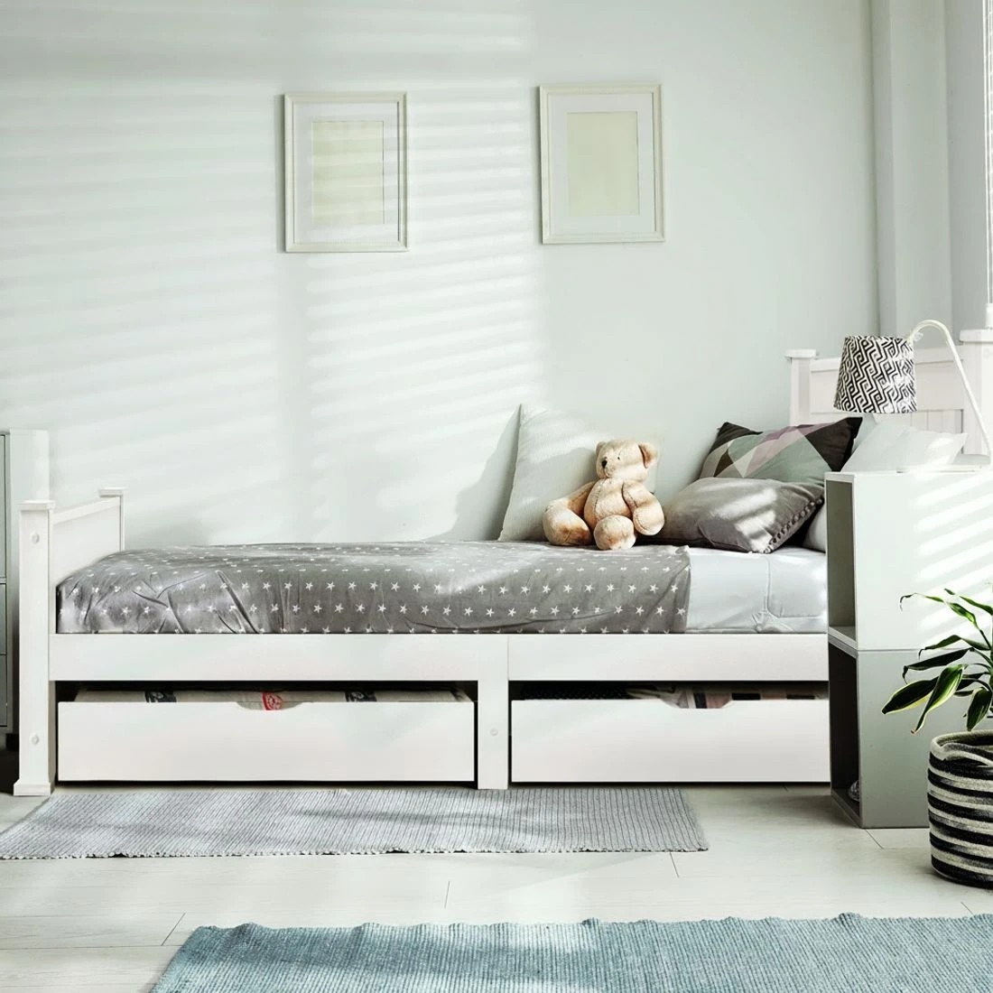 5 Artiss Bed Frame Single Size Wooden with 2 Drawers  RIO - White, 5 of 7