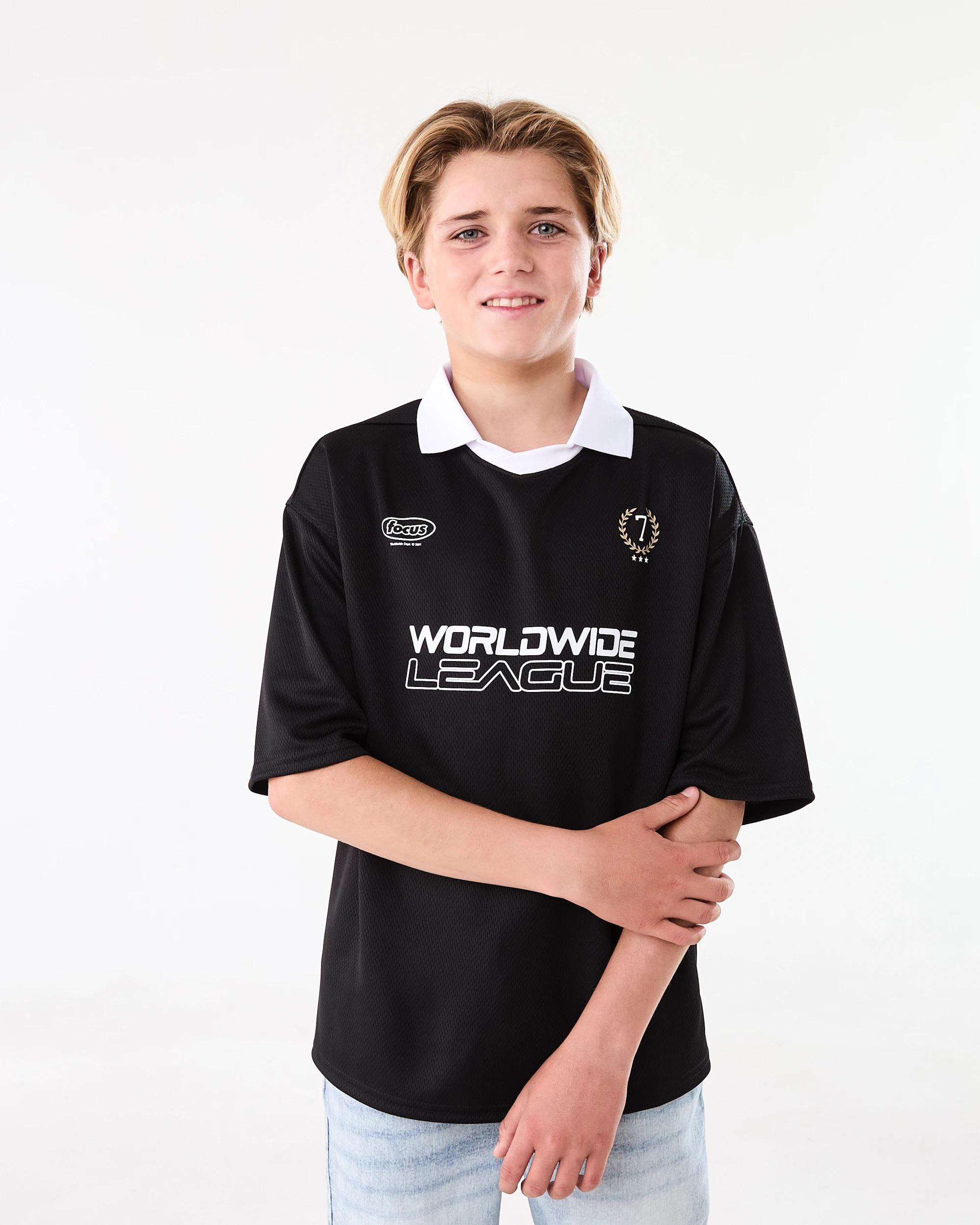 1 Short Sleeve Mesh Collar T-shirt Blk Varsit, 1 of 7