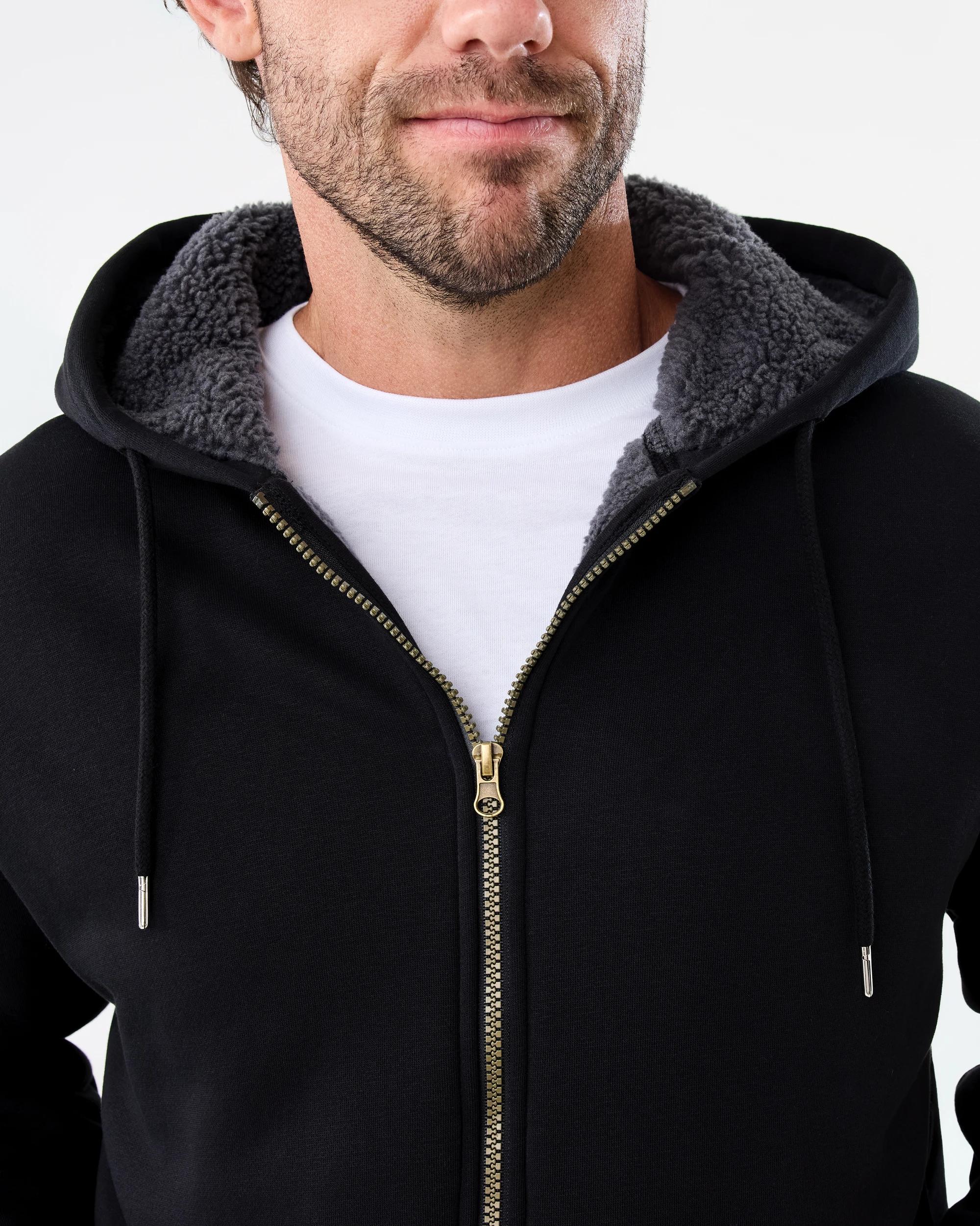 6 Sherpa Lined Zip Through Hoodie Black, 6 of 8