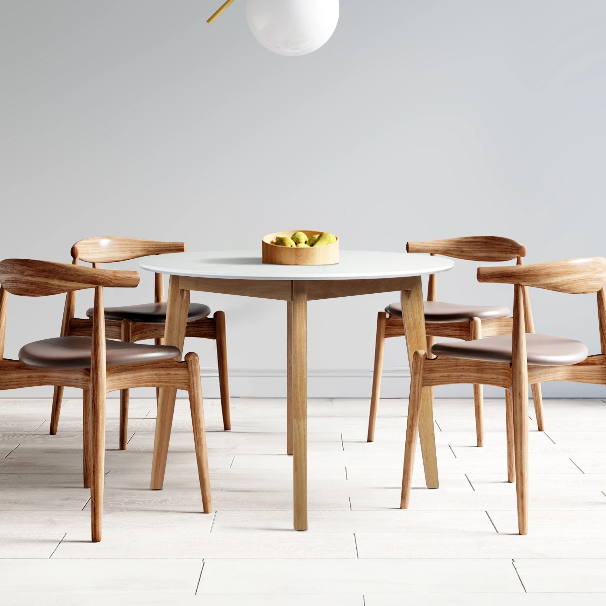 7 Levede Dining Table Round Rubberwood Base Kitchen Cafe Restaurant White 100cm, 7 of 7