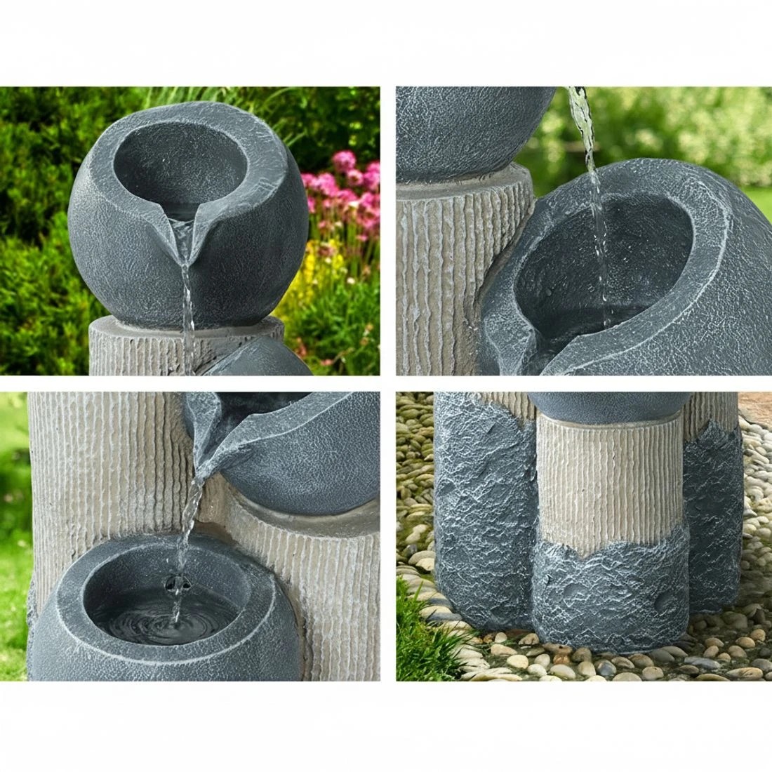5 Gardeon Solar Water Feature Cascading Fountain 3-Tier Pot LED Lights 76CM - Grey, 5 of 6