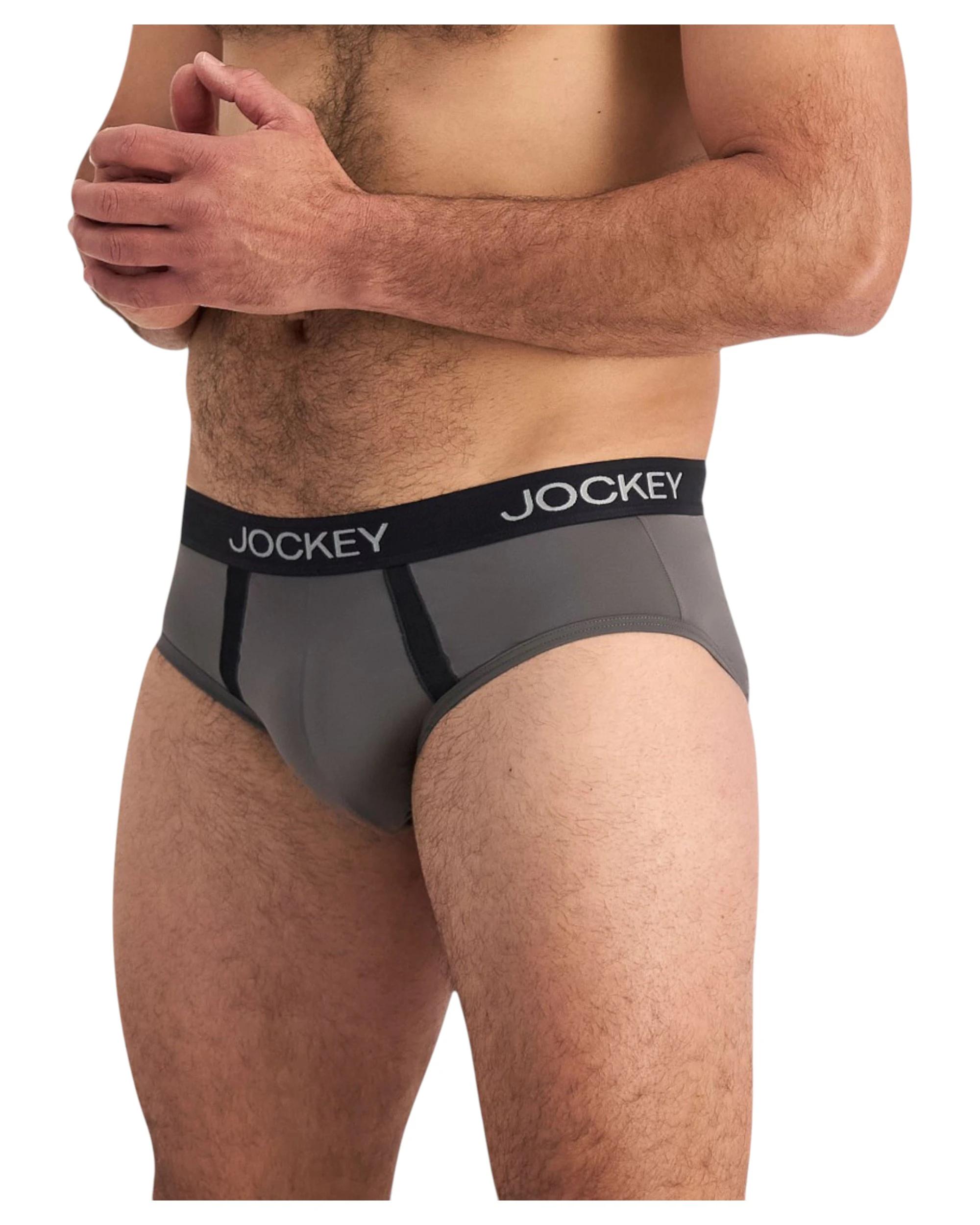 3 Jockey 4 Pack Mens Chafe Proof Pouch Brief Underwear BLACK/GREY, 3 of 7