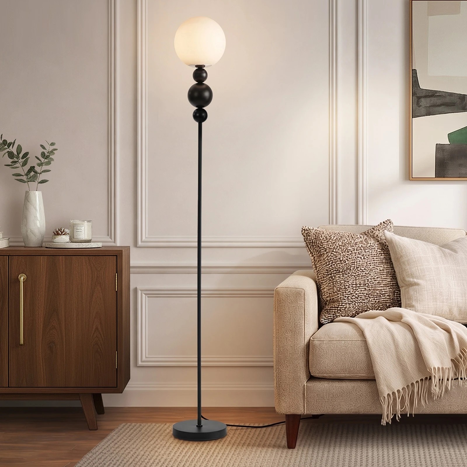 3 Oikiture Floor Lamp Standing Lamp Globe  Shade Metal - Black, 3 of 10