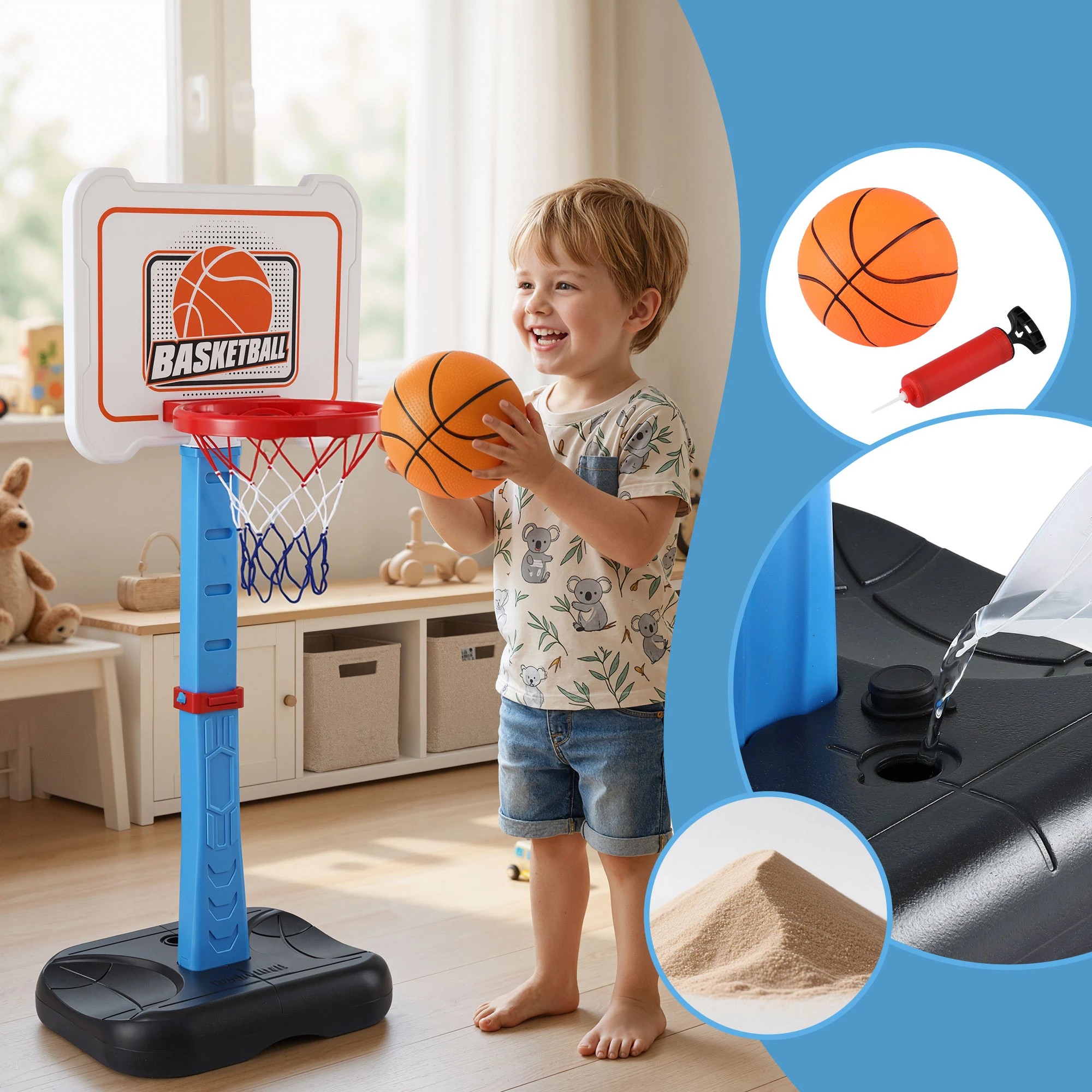 4 Keezi Kids Basketball Hoop Stand Baseball Set Adjustable Height Sports Center Toys - Blue, 4 of 8