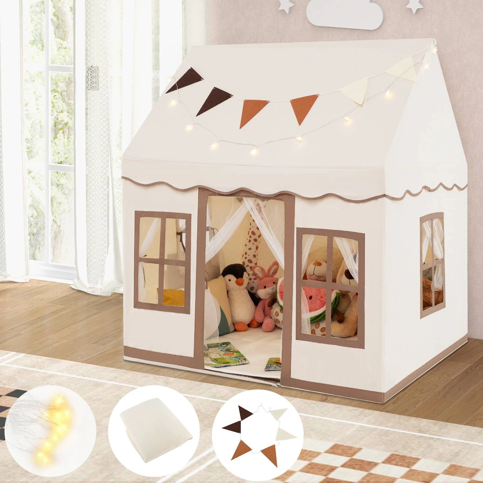 2 Costway Play Tent Kids Playhouse Indoor Toy w/Mat, 2 of 7