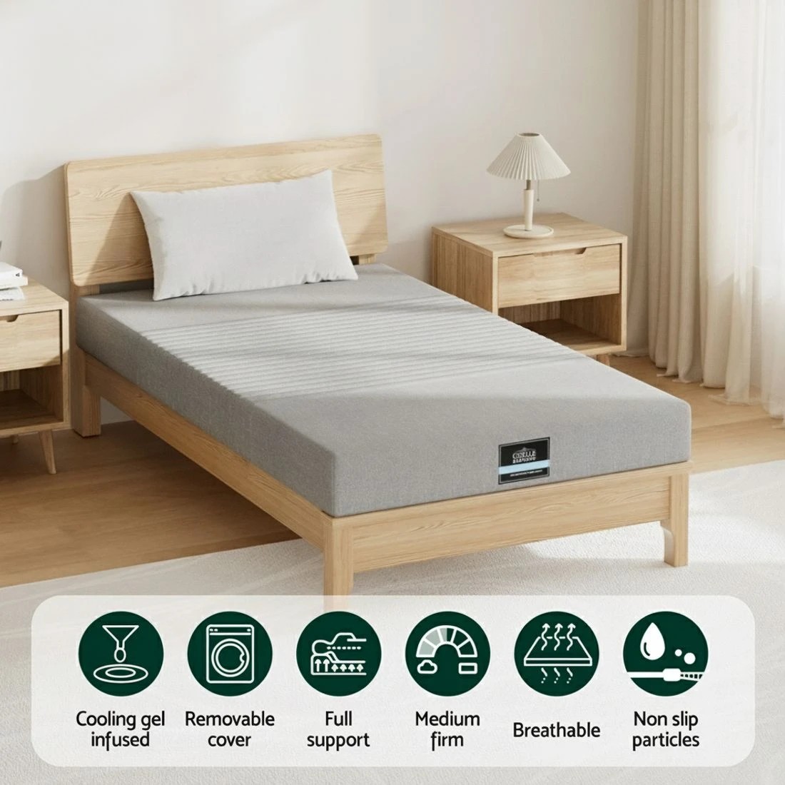 4 Giselle Bedding Cool Gel Memory Foam Mattress 7-Zone Washable Bamboo Cover 15cm King Single - Grey - Grey, 4 of 10