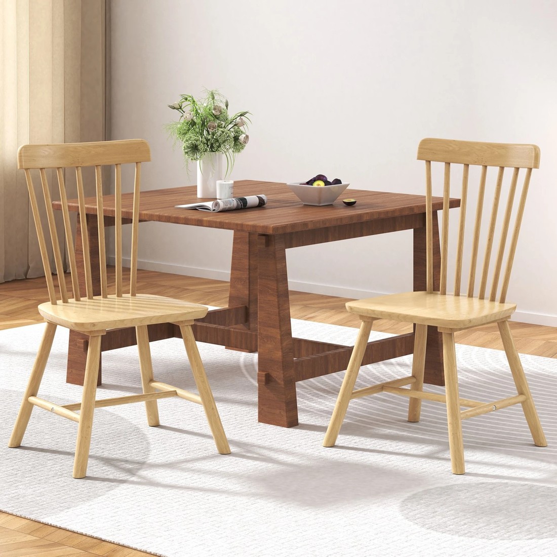 3 Alfordson 2x Dining Chairs Kitchen Lounge Cafe Retro Solid Wood Modern - Oak, 3 of 10