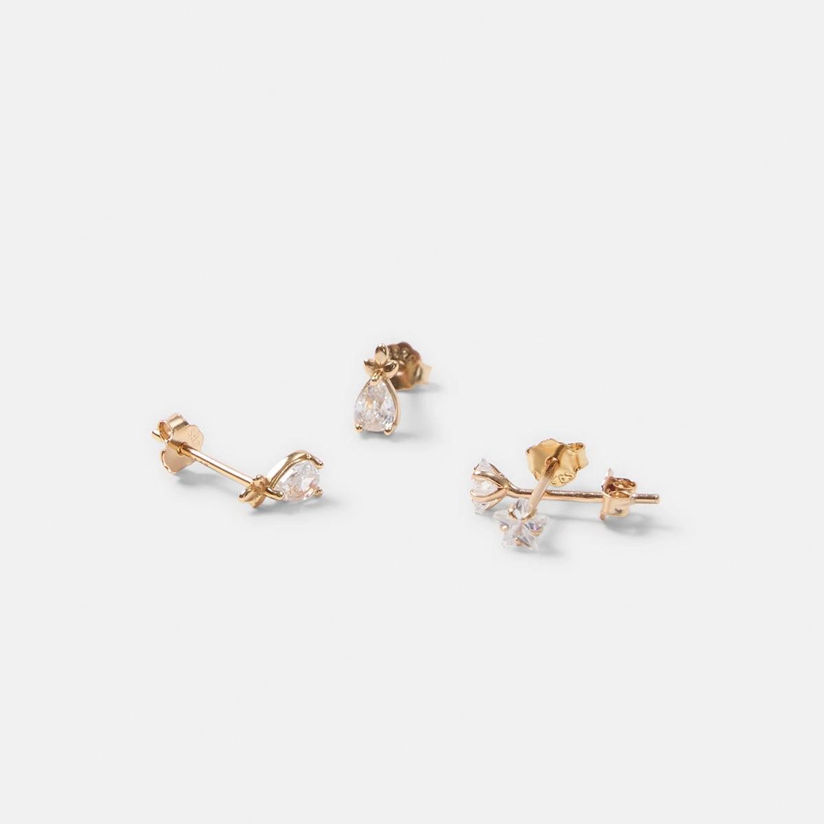 3 2 Pack Gold Plated Sterling Silver 925 Cubic Zirconia Stud Earrings Gold, 3 of 5
