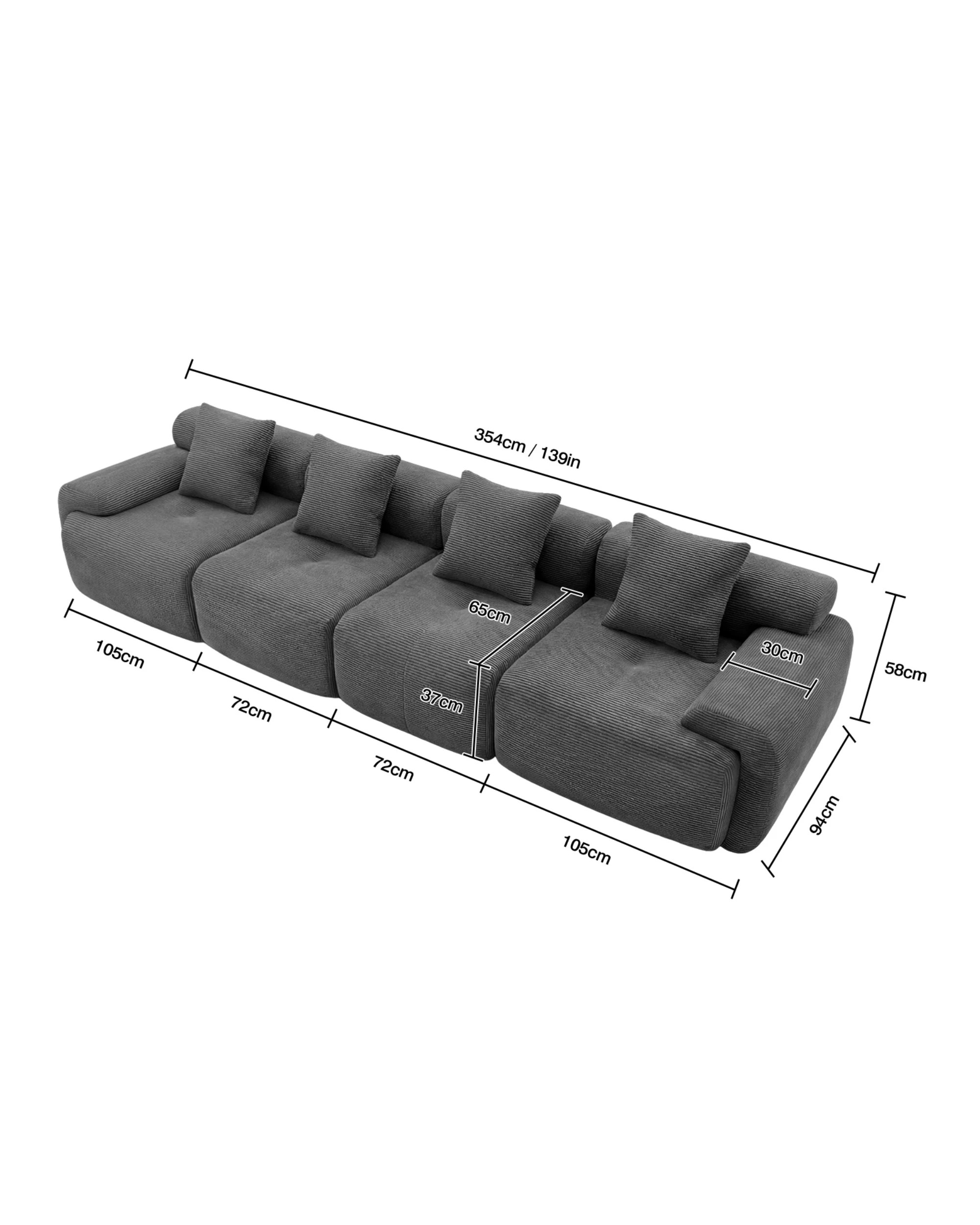 2 Advwin 354cm 4-5 Seater Corduroy Fabric Modular Sectional Sofa - Grey, 2 of 4