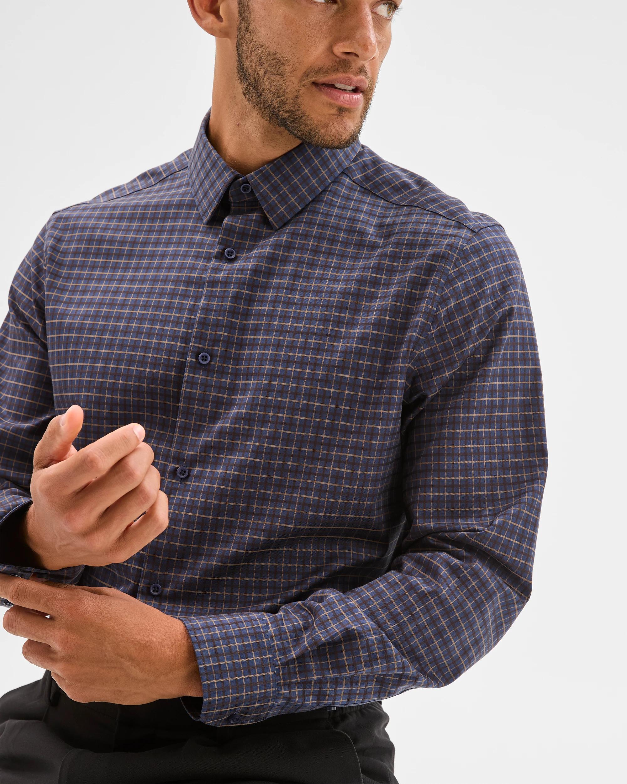 4 Preview Non Iron Long Sleeve Business Shirt INDIGO CHECK, 4 of 6