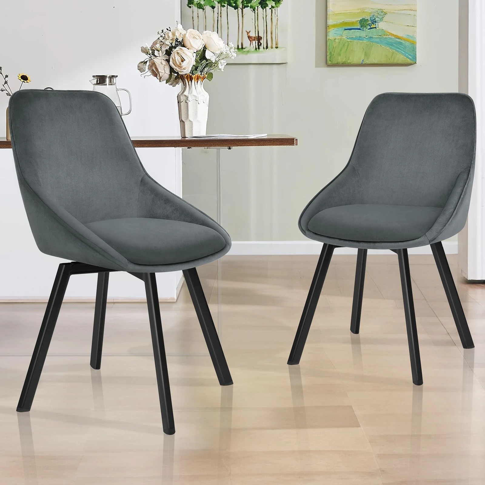 2 Alfordson 2x Dining Chairs Accent Kitchen Swivel Lounge Padded Seat Velvet - Grey, 2 of 9