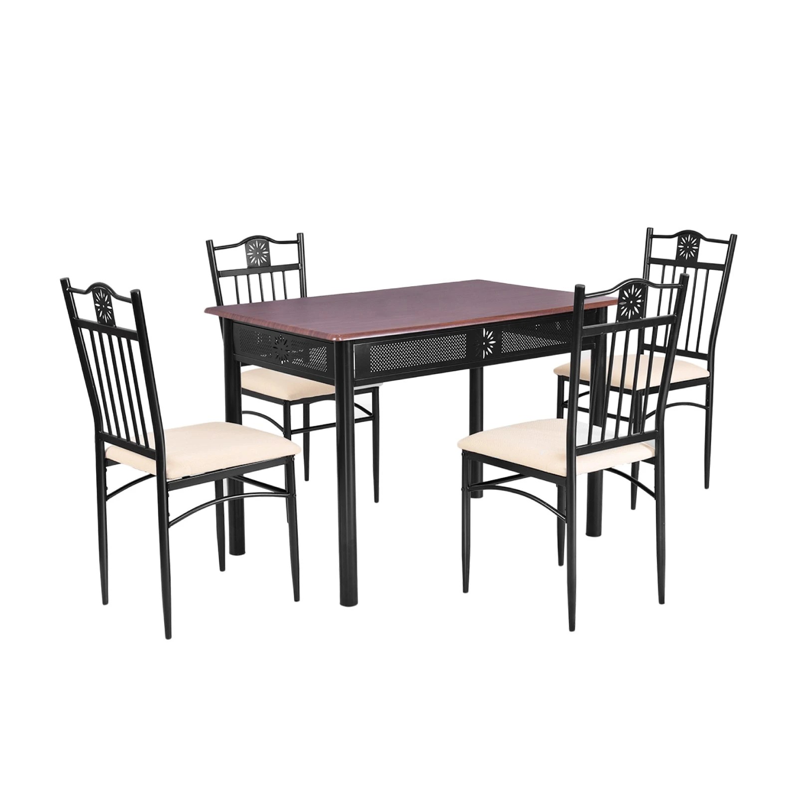 1 Costway 5PCS Dining Table Set w/4 Upholstered Chairs Kitchen Bistro Furniture Brown, 1 of 3