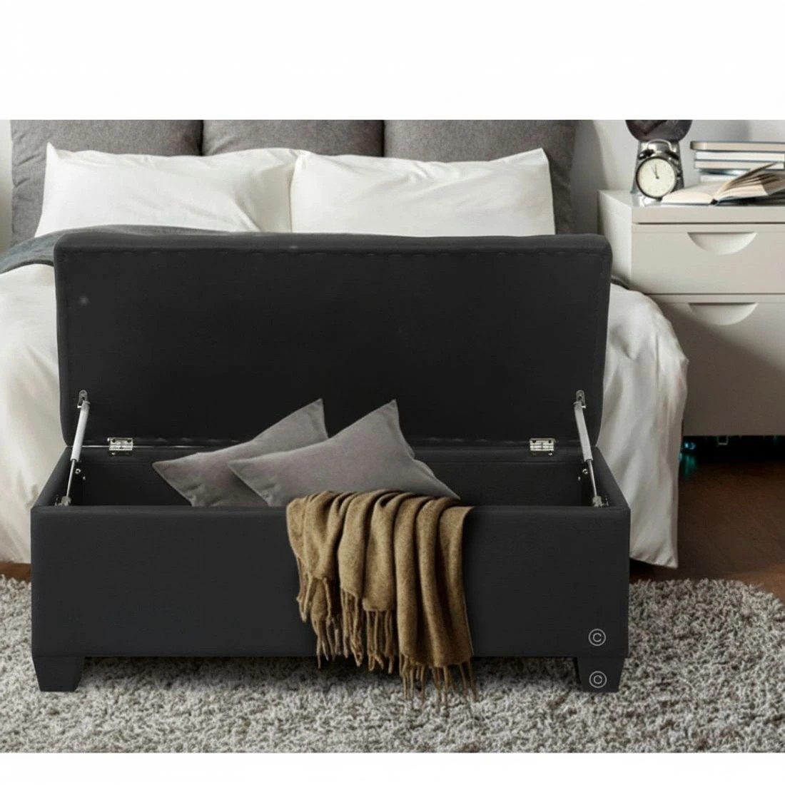 7 Artiss Storage Ottoman Blanket Box 97cm Linen - Black, 7 of 7