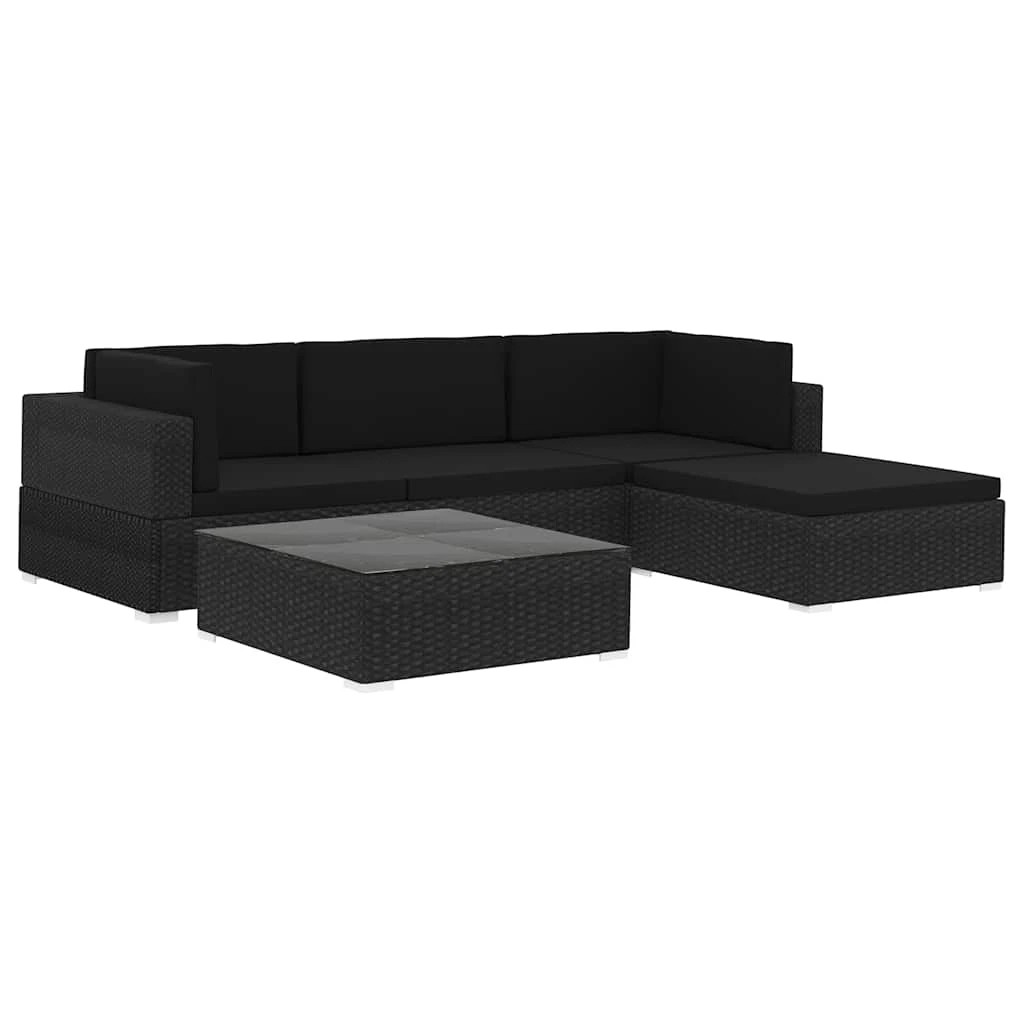 1 Vidaxl 5 Piece Garden Lounge Set With Cushions Poly Rattan - Black, 1 of 8