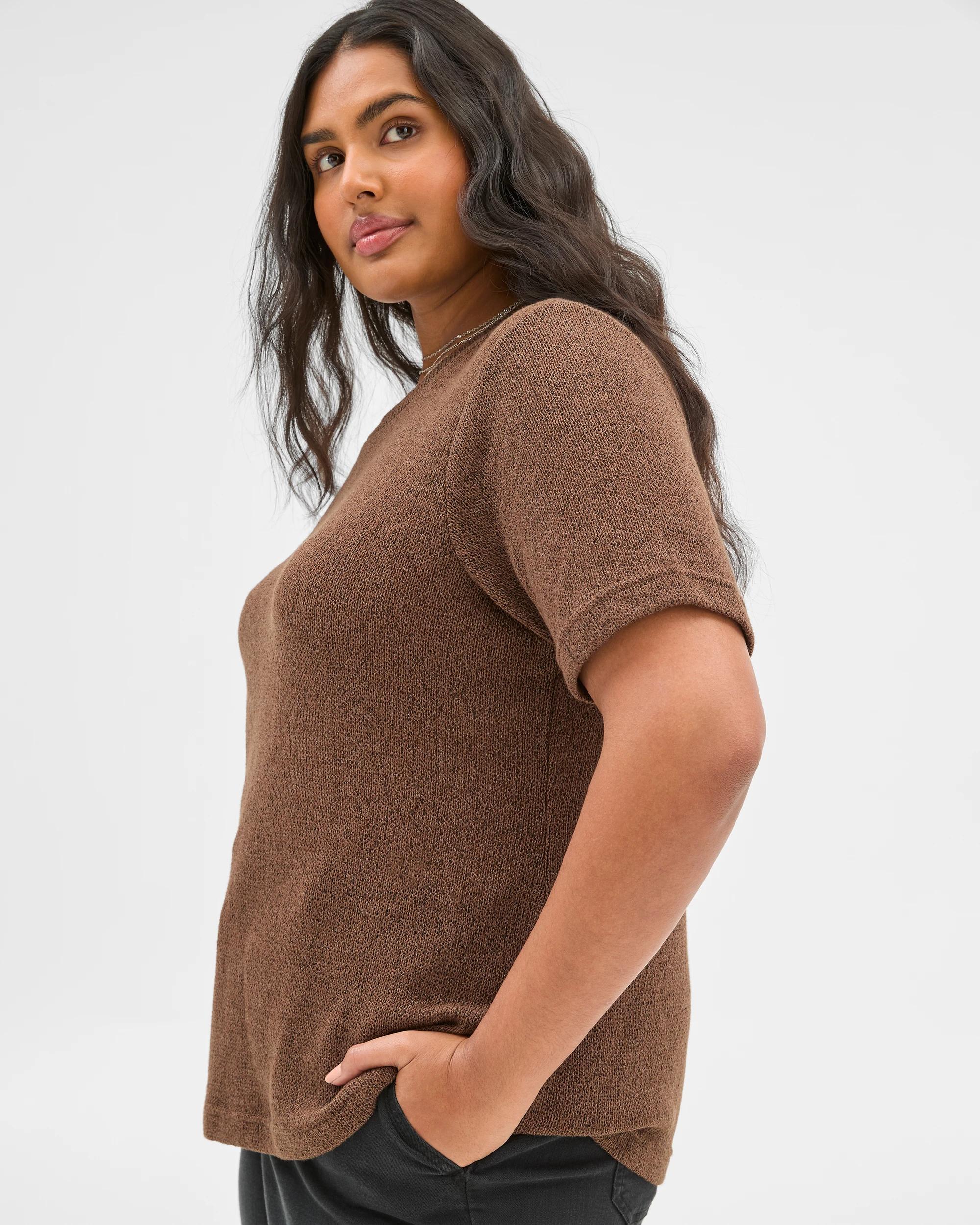 1 Target Plus Size Australian Cotton Blend Textured T-shirt SOFT CHOCOLATE MARLE, 1 of 6