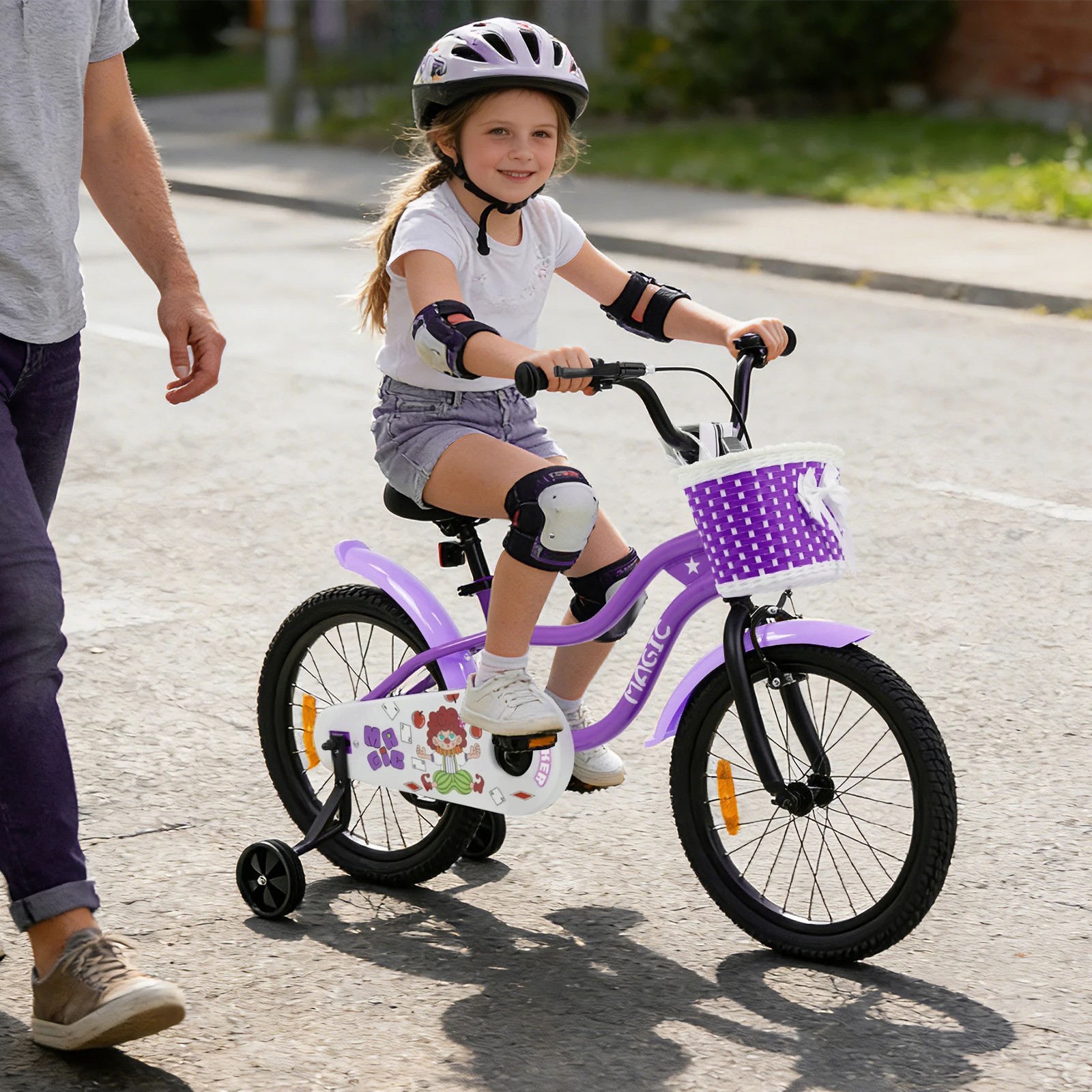 3 Costway 45cm Kid Bicycle Dual Brake Balance Bike Adjustable Ride on w/Training Wheels - Purple, 3 of 3