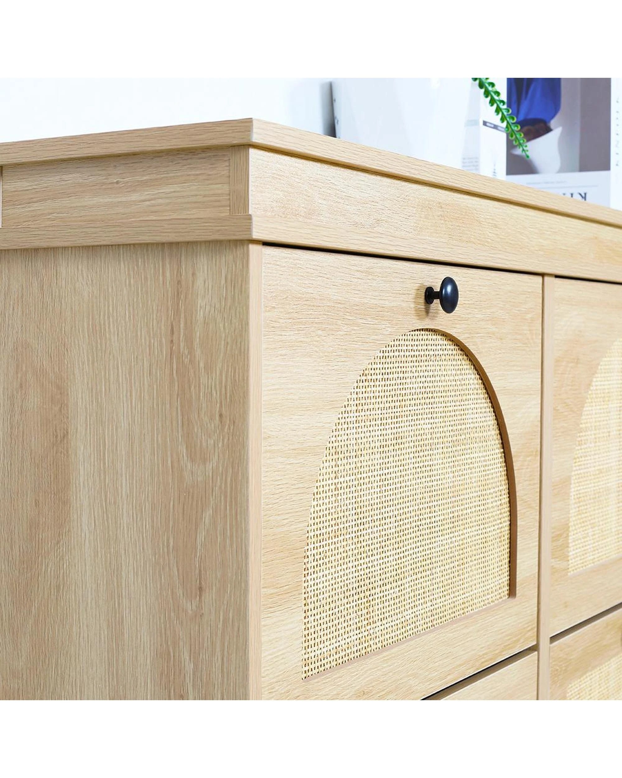 9 Westly Rattan Shoe Cabinet with 4 Doors Oak, 9 of 9