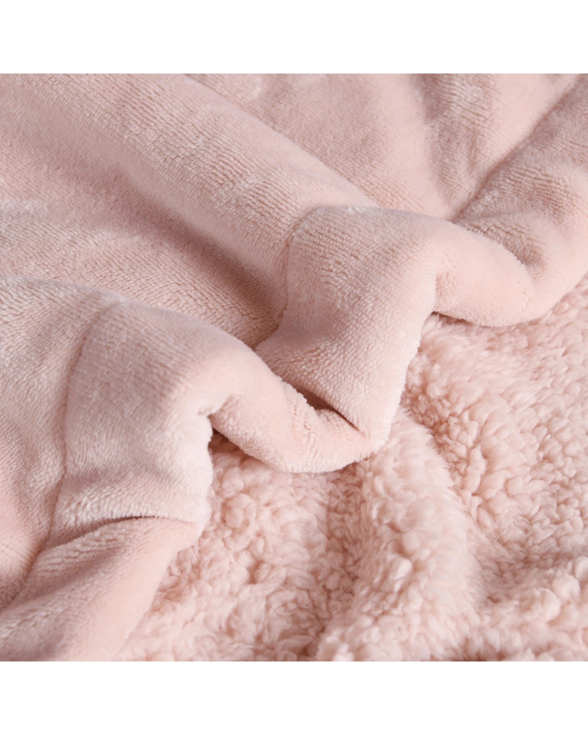 4 Serene Hudson Fleece and Sherpa Reverse Blanket 240x250cm (Queen/King Bed) - Blush, 4 of 6