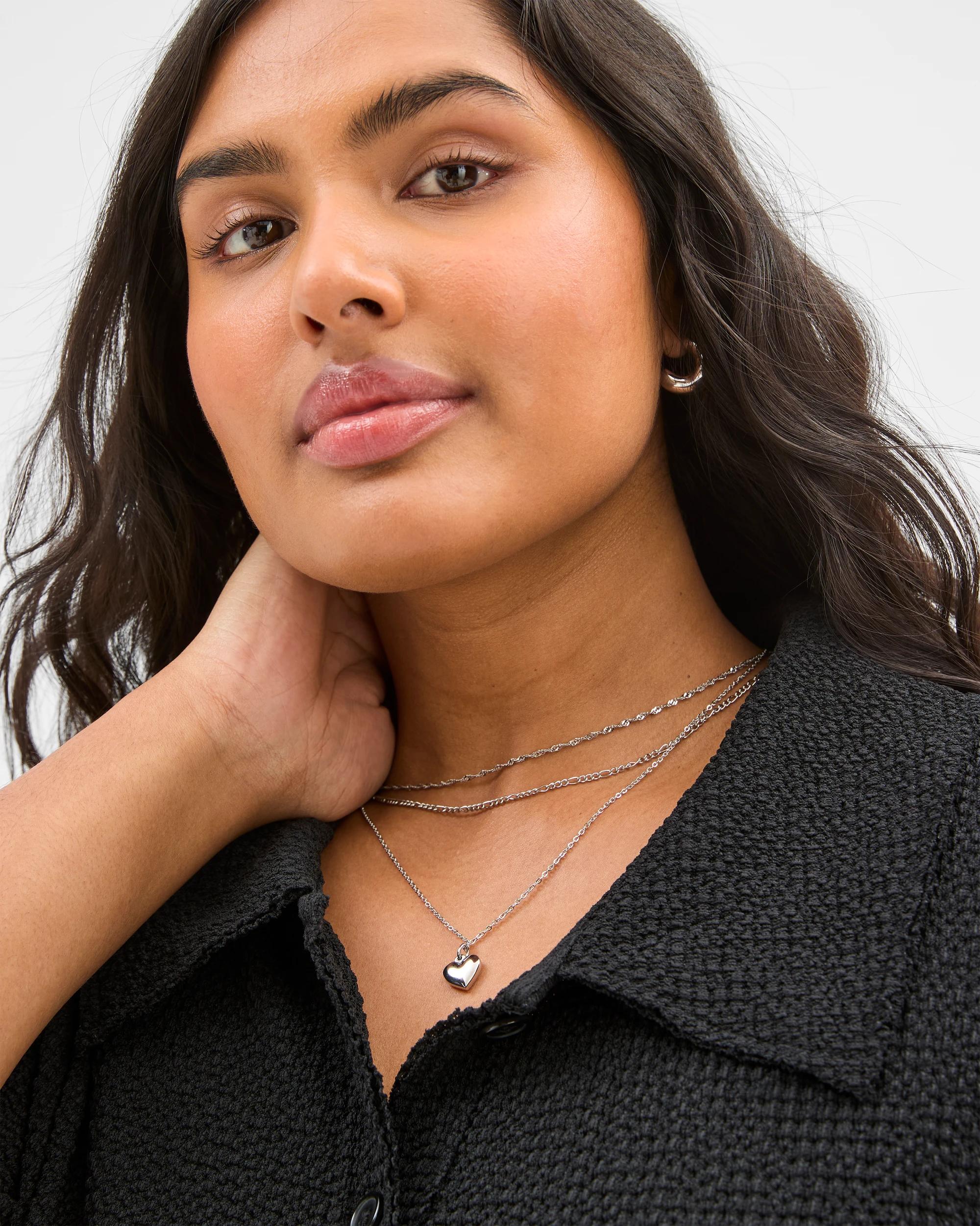 3 Target Waterproof 3 Pack Puffy Heart Necklace Set SILVER, 3 of 3