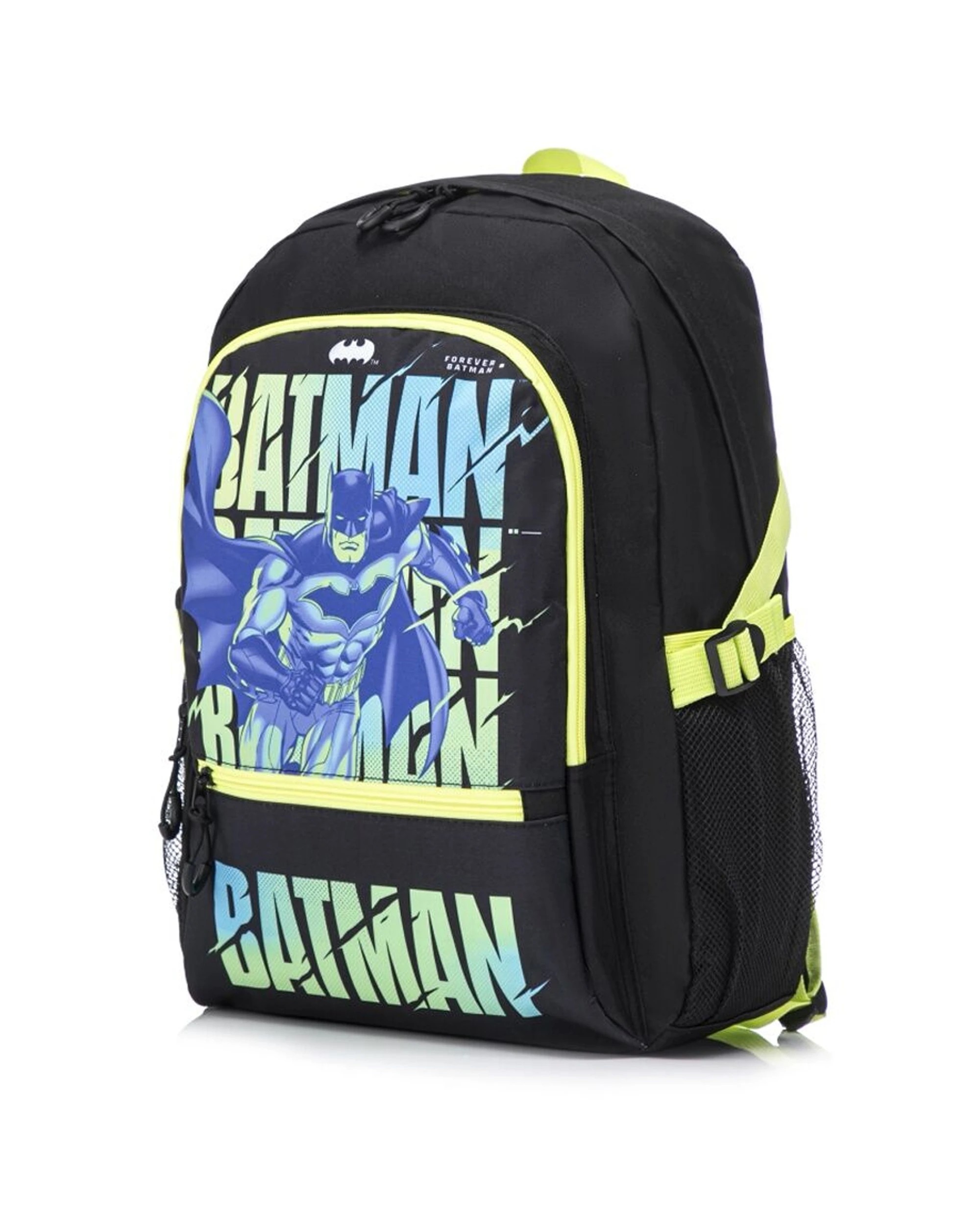 1 Batman Teen Backpack Kids School Bag 44cm Licensed Design Mesh Pockets - Black, 1 of 4