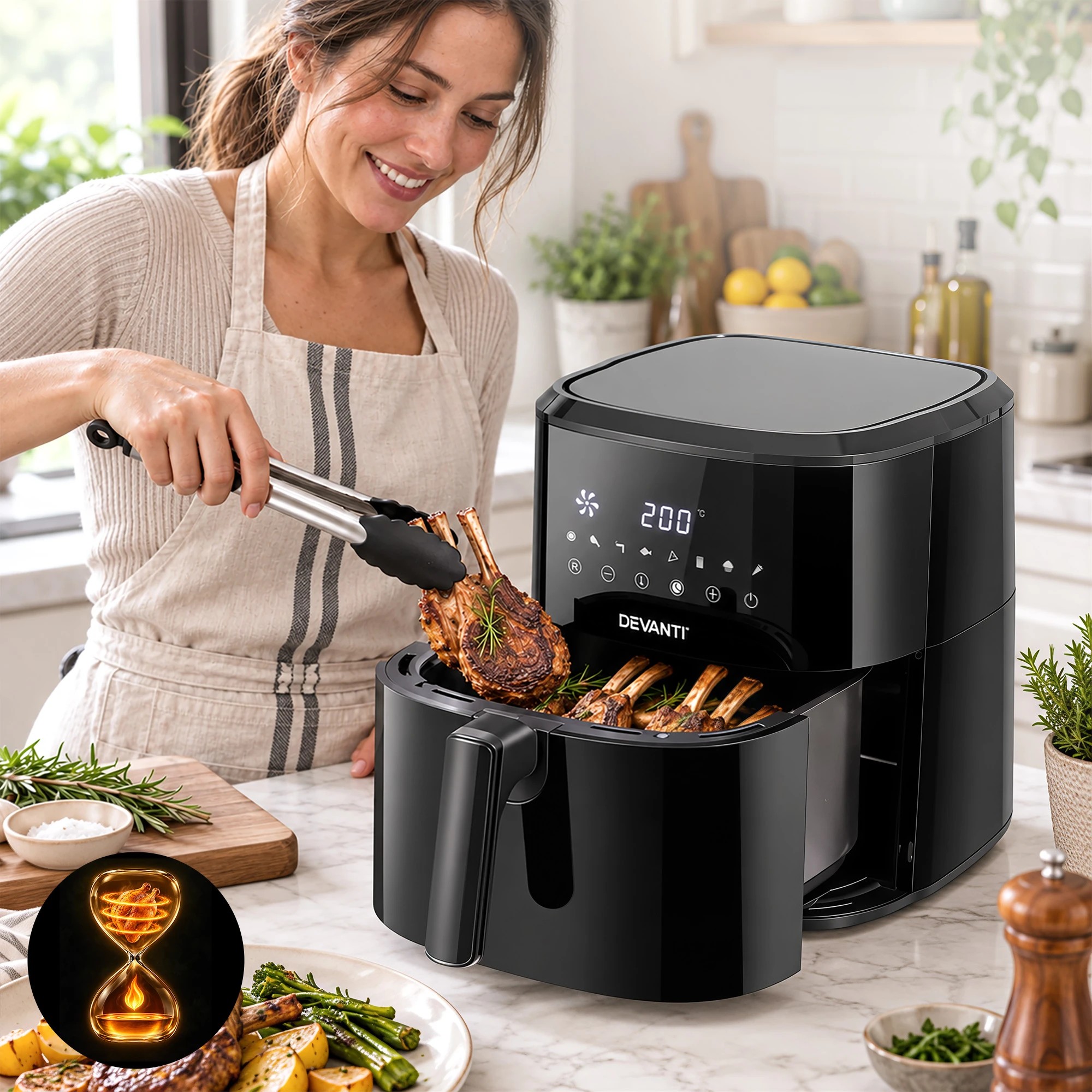 7 Devanti 6.5L Digital Air Fryer With 8 Cooking Presets - Black, 7 of 10