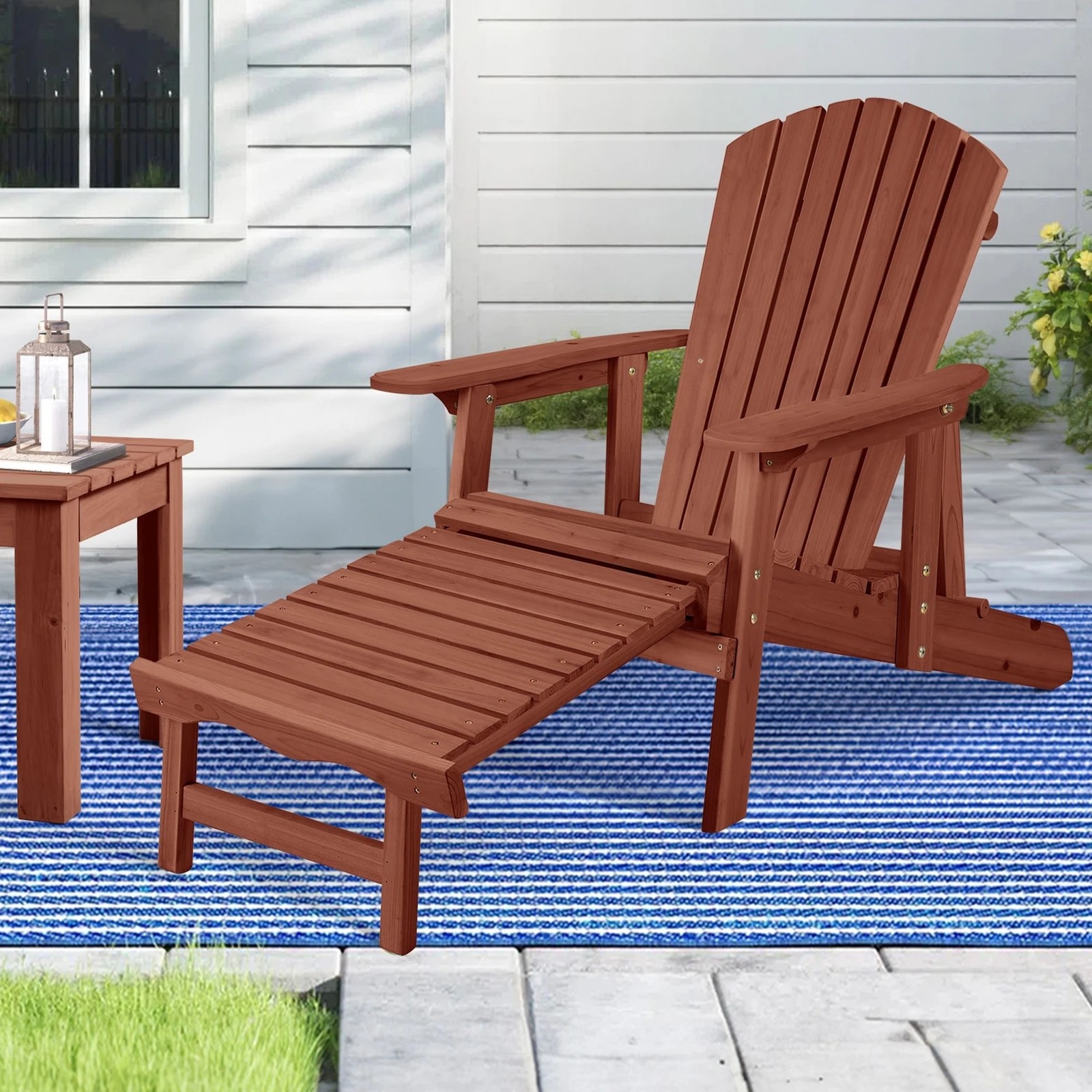 2 Alfordson Outdoor Chair Wooden Adirondack w/ Ottoman Patio Beach Garden - Brown, 2 of 9