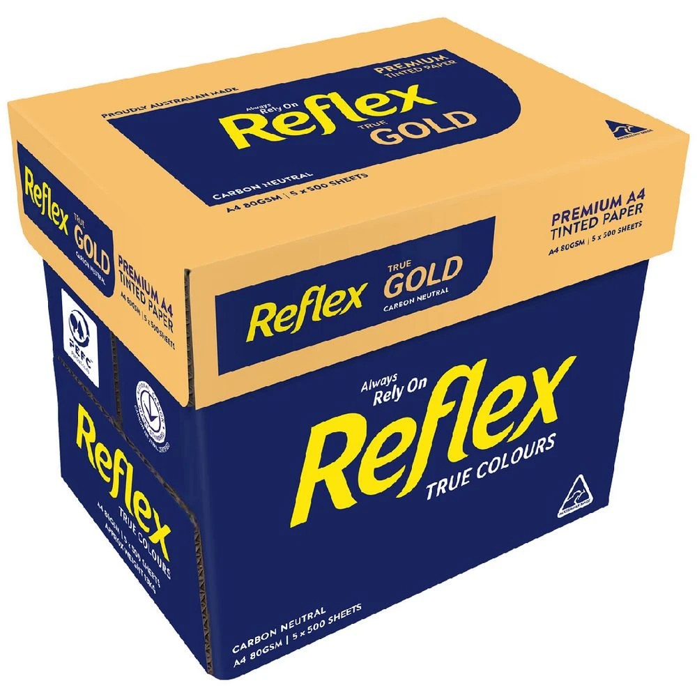 1 Reflex Coloured 80gsm A4 Copy Paper Gold 5 Ream Carton, 1 of 1