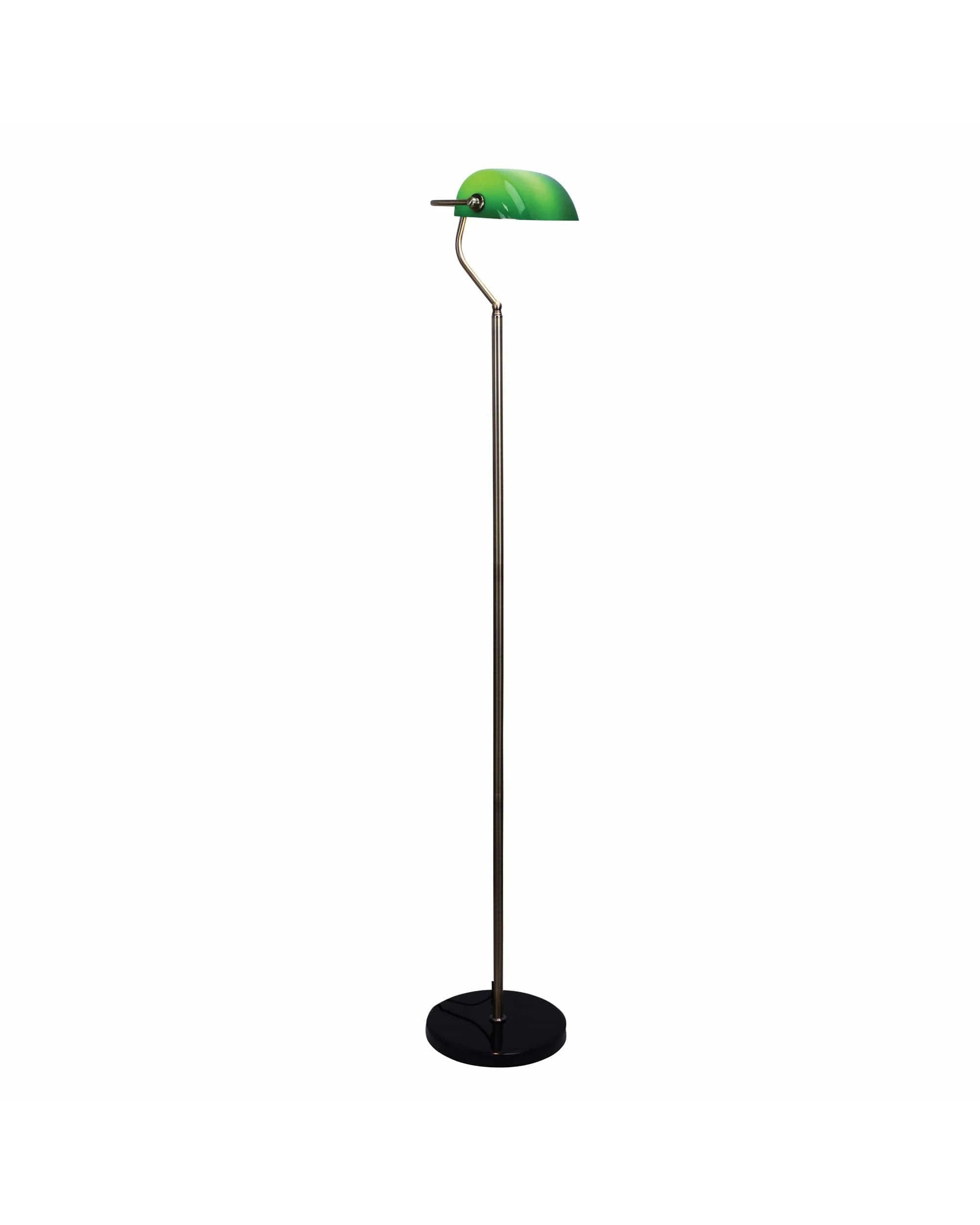 2 Oriel Lighting Bankers Floor Antique Brass With Glass Shade - Green, 2 of 4