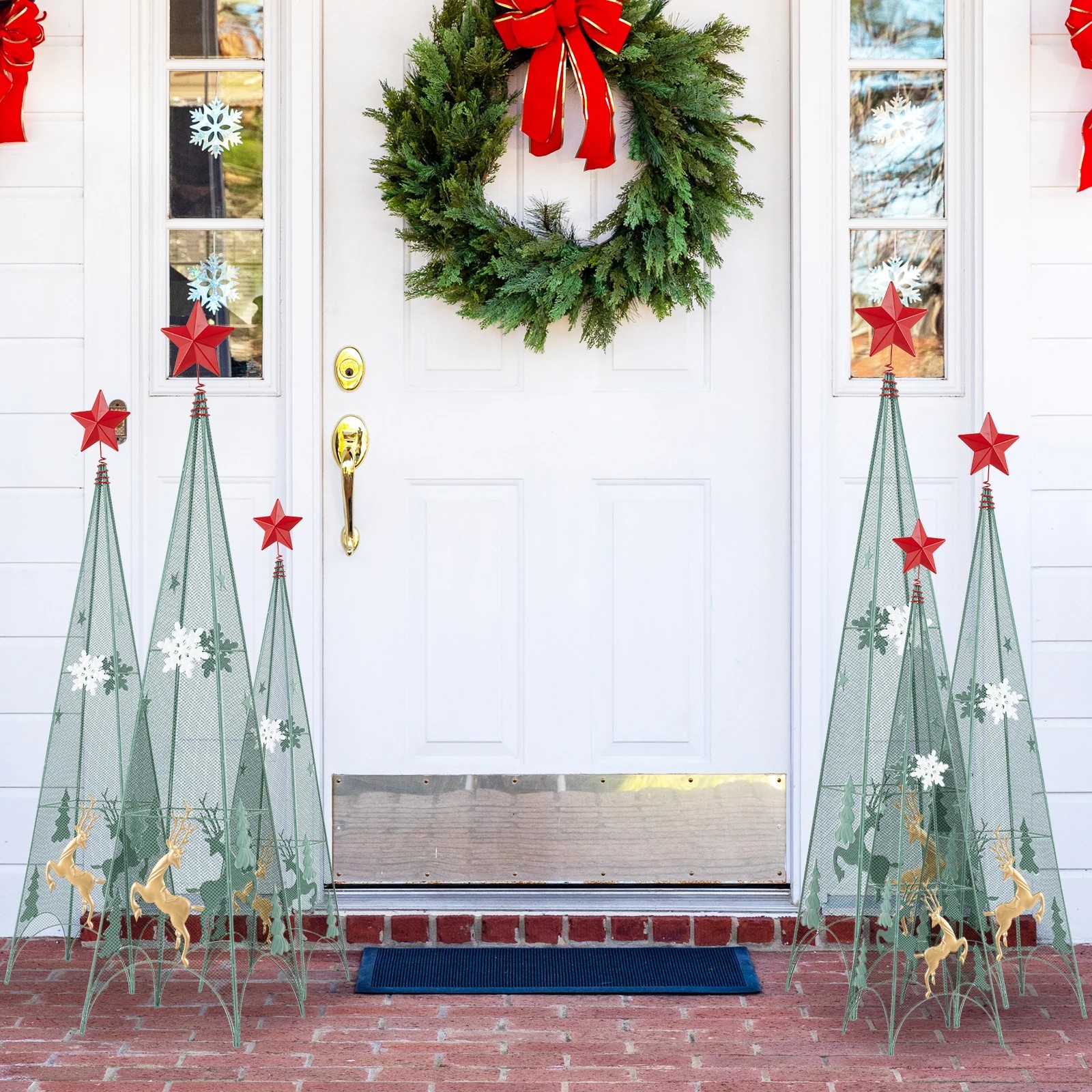 5 Costway 3PCS Tower Shaped Artificial Christmas Trees w/Removable Star Toppers, 5 of 5