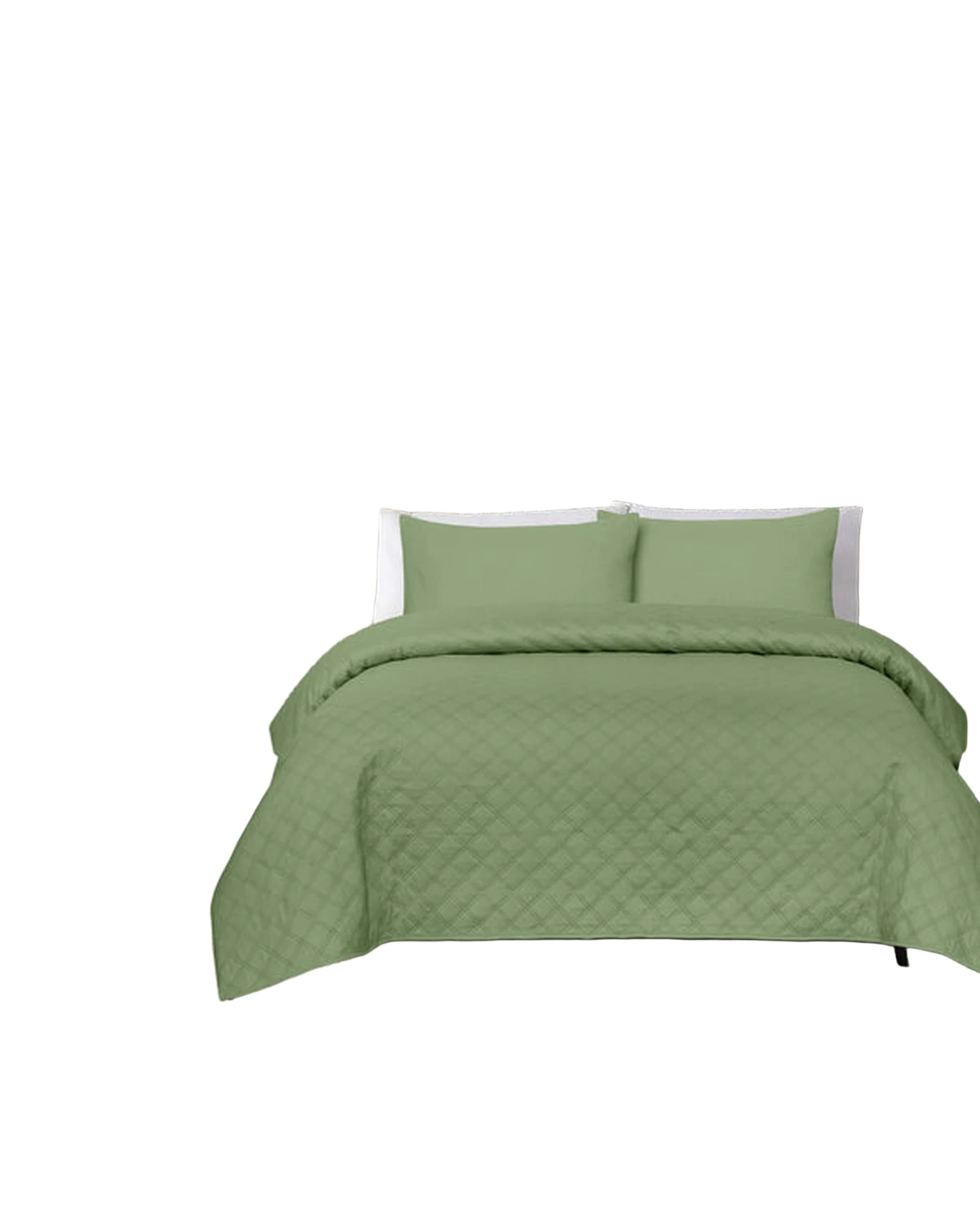 1 Amsons Premium Double Brushed Microfiber Bedspread Set - Super King, Green (1 Bedspread + 2 Pillowcases) - Green, 1 of 2