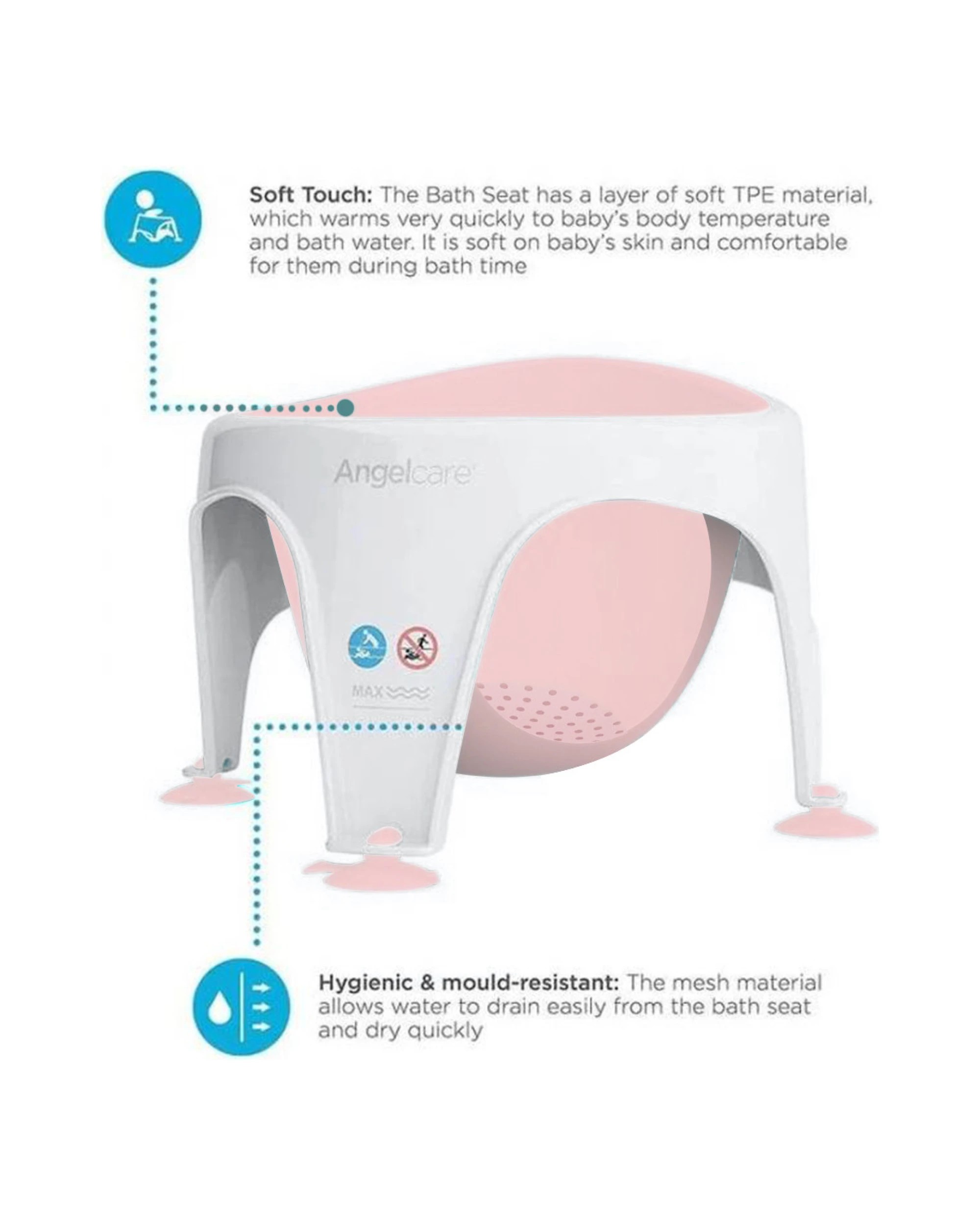 2 Angelcare Ac587 Baby Bath Soft Touch Ring Seat - Pink, 2 of 5