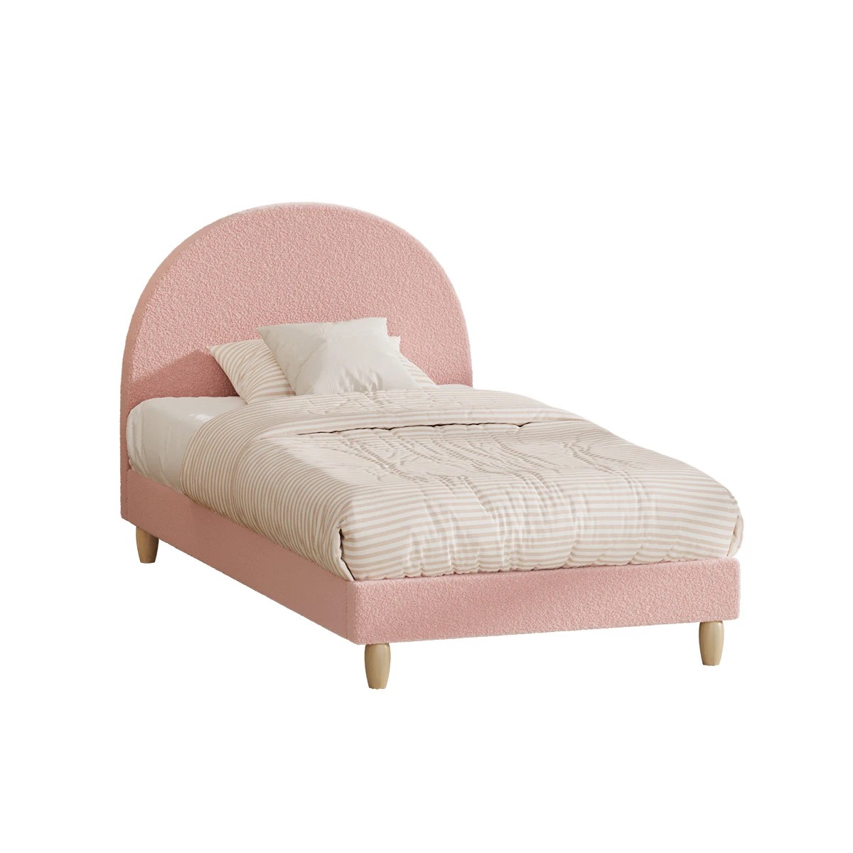 1 Oikiture Bed Frame Single Size Boucle - Pink, 1 of 7