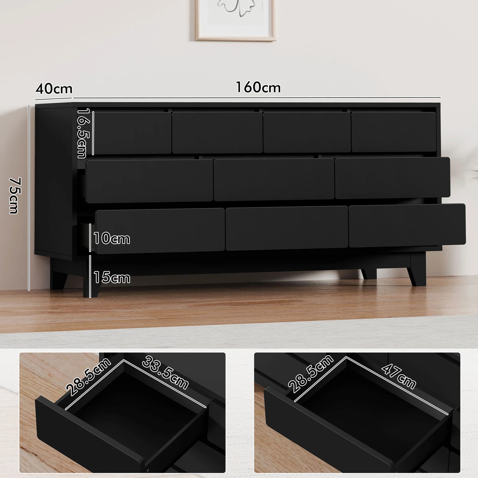 3 Alfordson 10 Chest of Drawers Minimalist Storage Cabinet Dresser - Black, 3 of 10