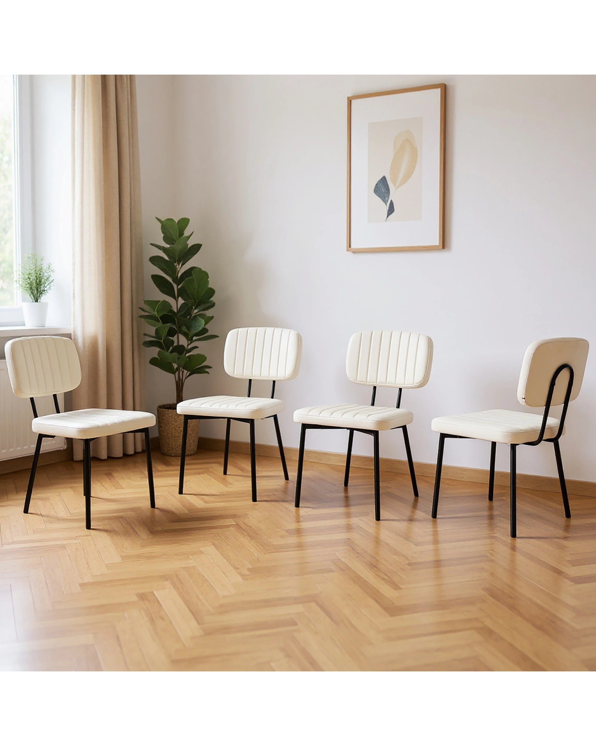 1 Advwin Set of 4 Dining Chairs Padded Seat Pu Leather Upholstered White, 1 of 5