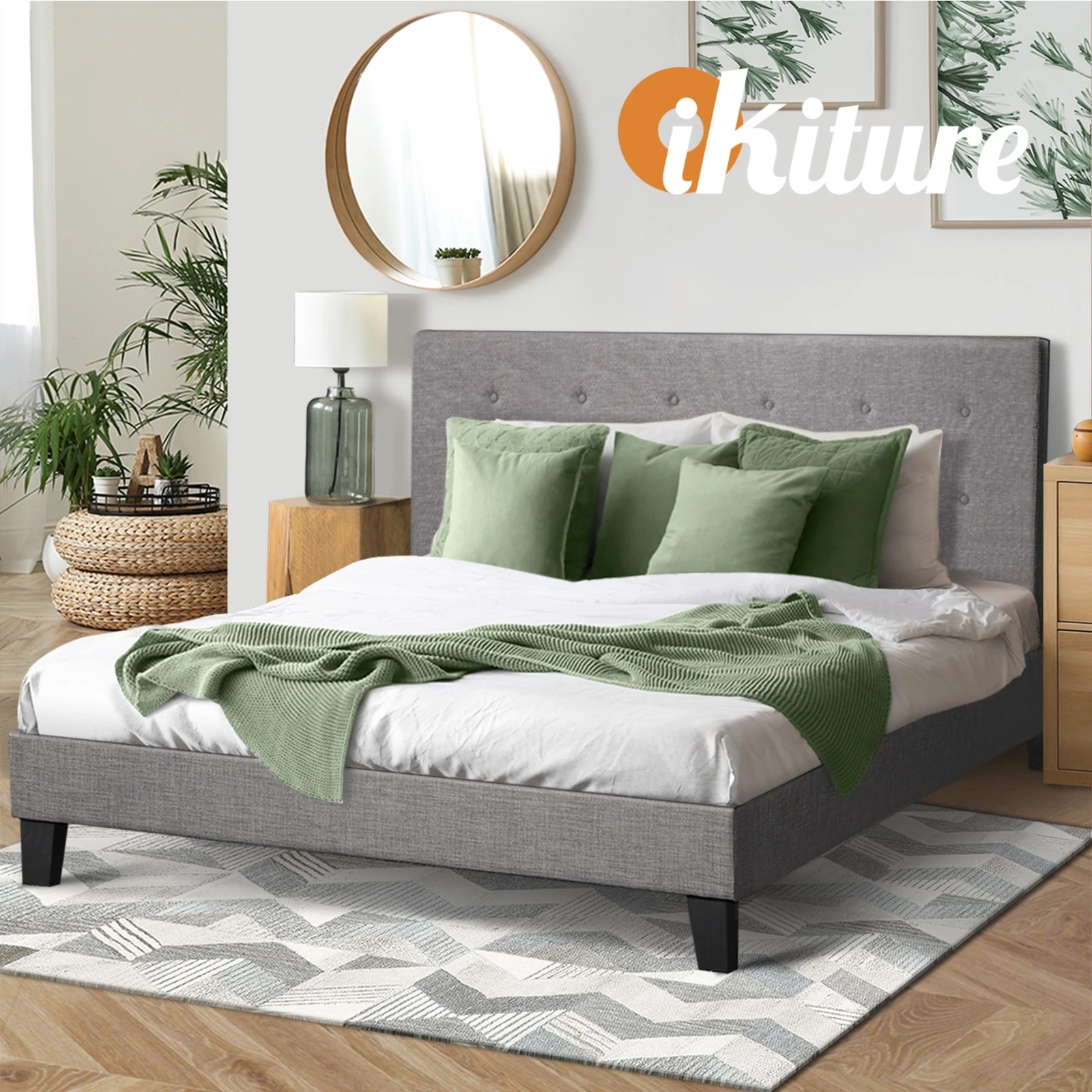 6 Oikiture King Bed Frame Bed Platform
 - Grey, 6 of 10