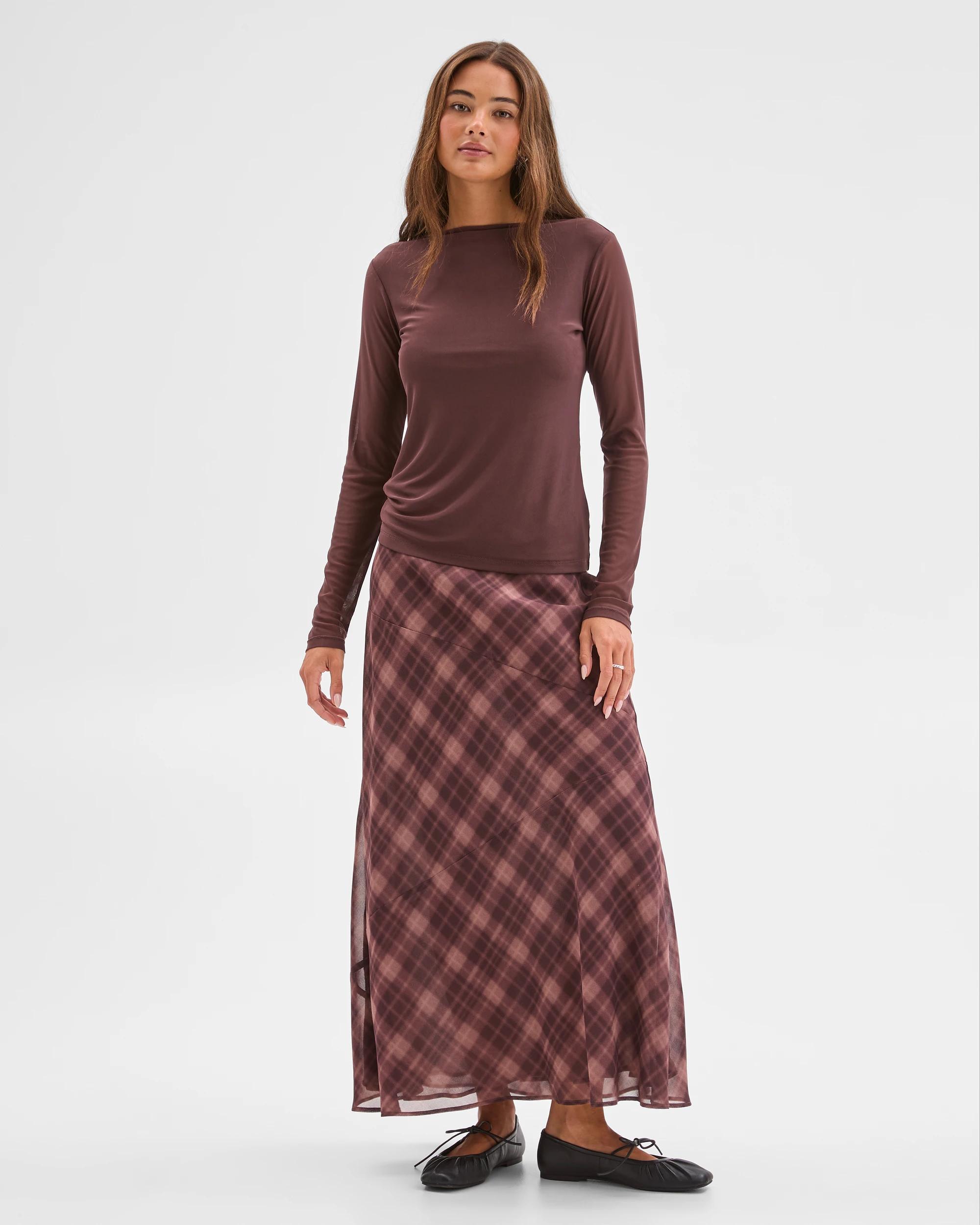 2 Lily Loves High Neck Long Sleeve Mesh Top FUDGE, 2 of 6