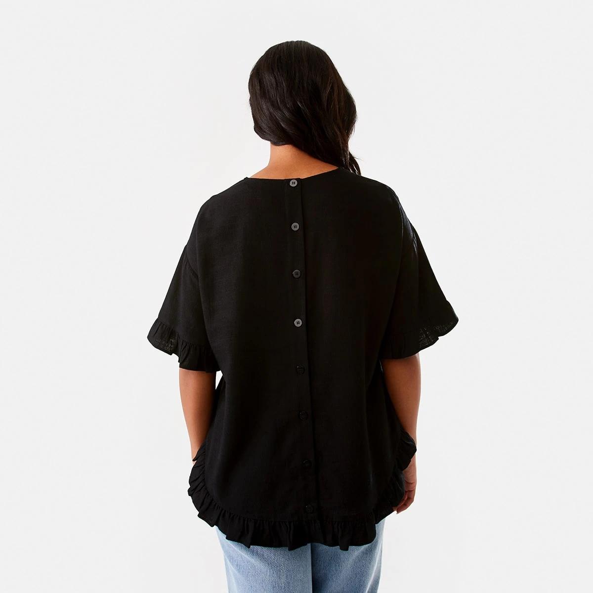 3 Short Sleeve Button Back Relaxed T-shirt Black, 3 of 7