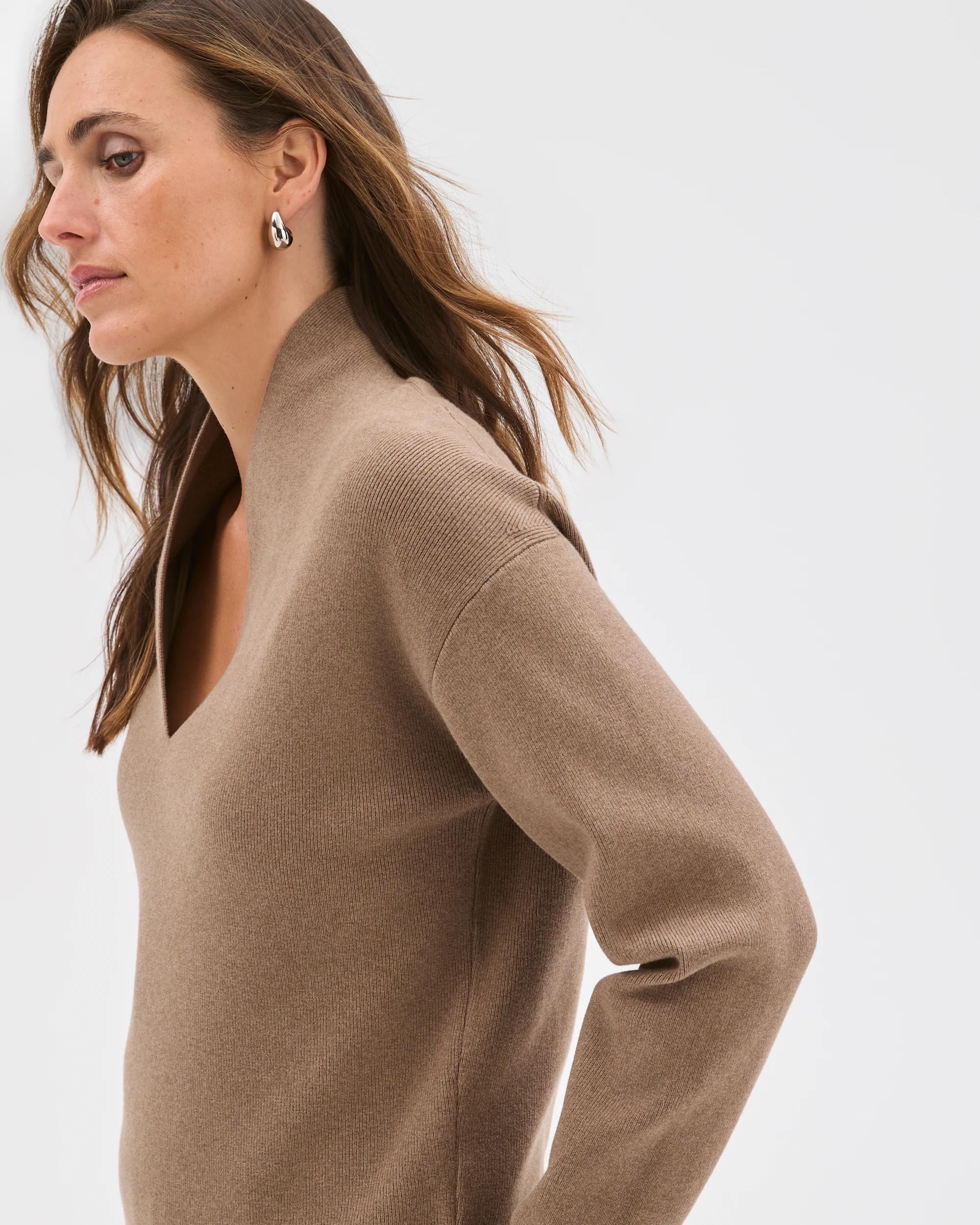 4 Preview Australian Cotton Blend Long Sleeve Deep V-Neck Jumper SMOKED TAUPE MARLE, 4 of 6