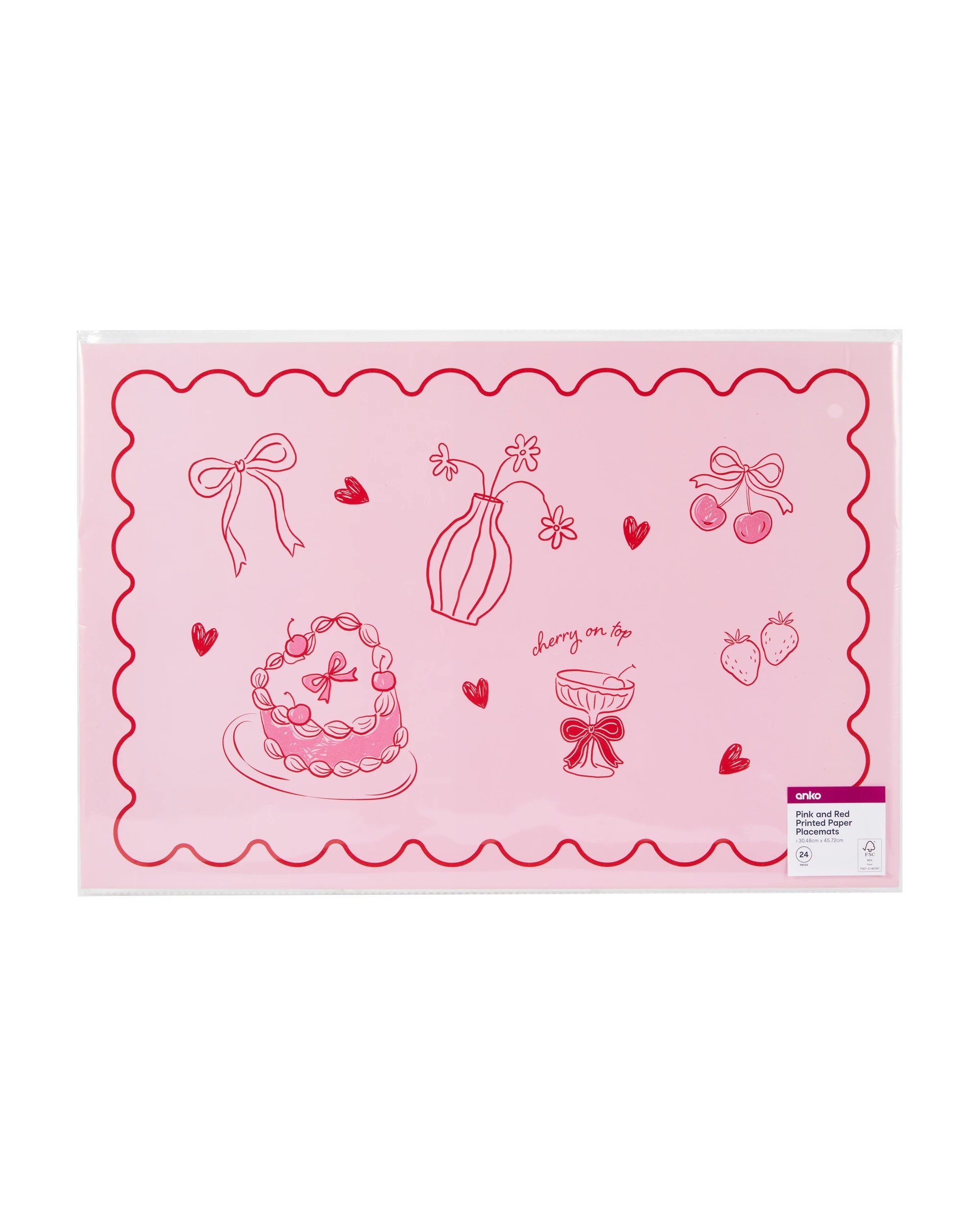 3 24 Piece Pink and Red Printed Paper Placemats, 3 of 3