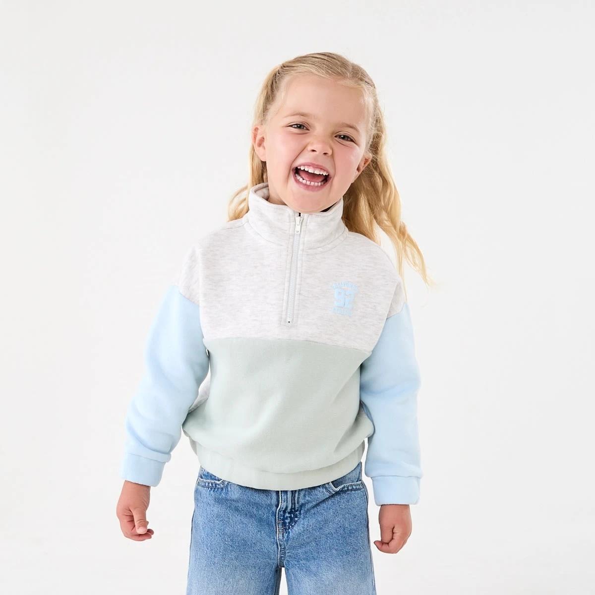 1 Colour Block Quarter Zip Fleece Sweatshirt Mutli, 1 of 8