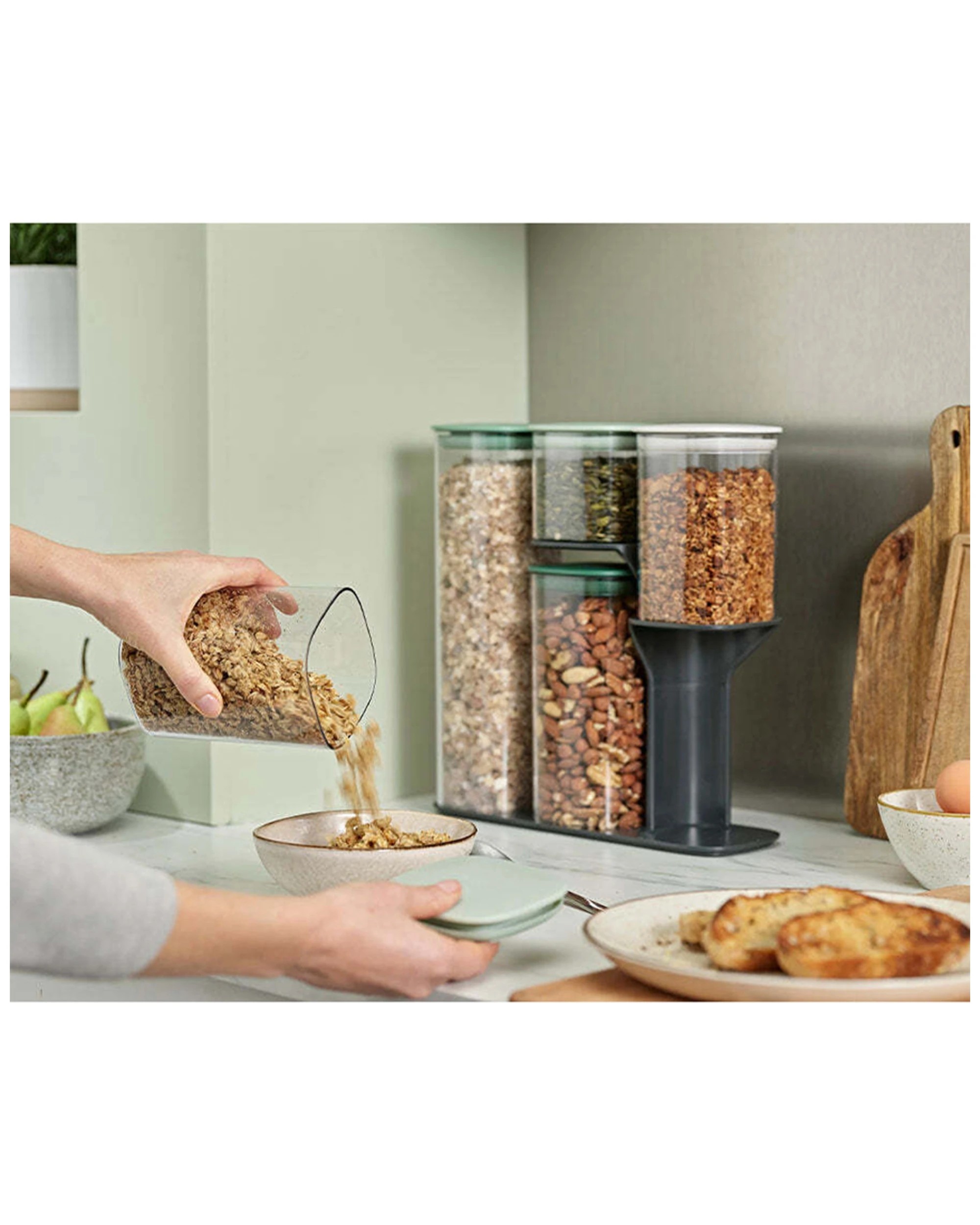 2 5pc Joseph & Joseph Podium Storage Container Organiser Set W/ Stand/lid Sage
 - Green, 2 of 4