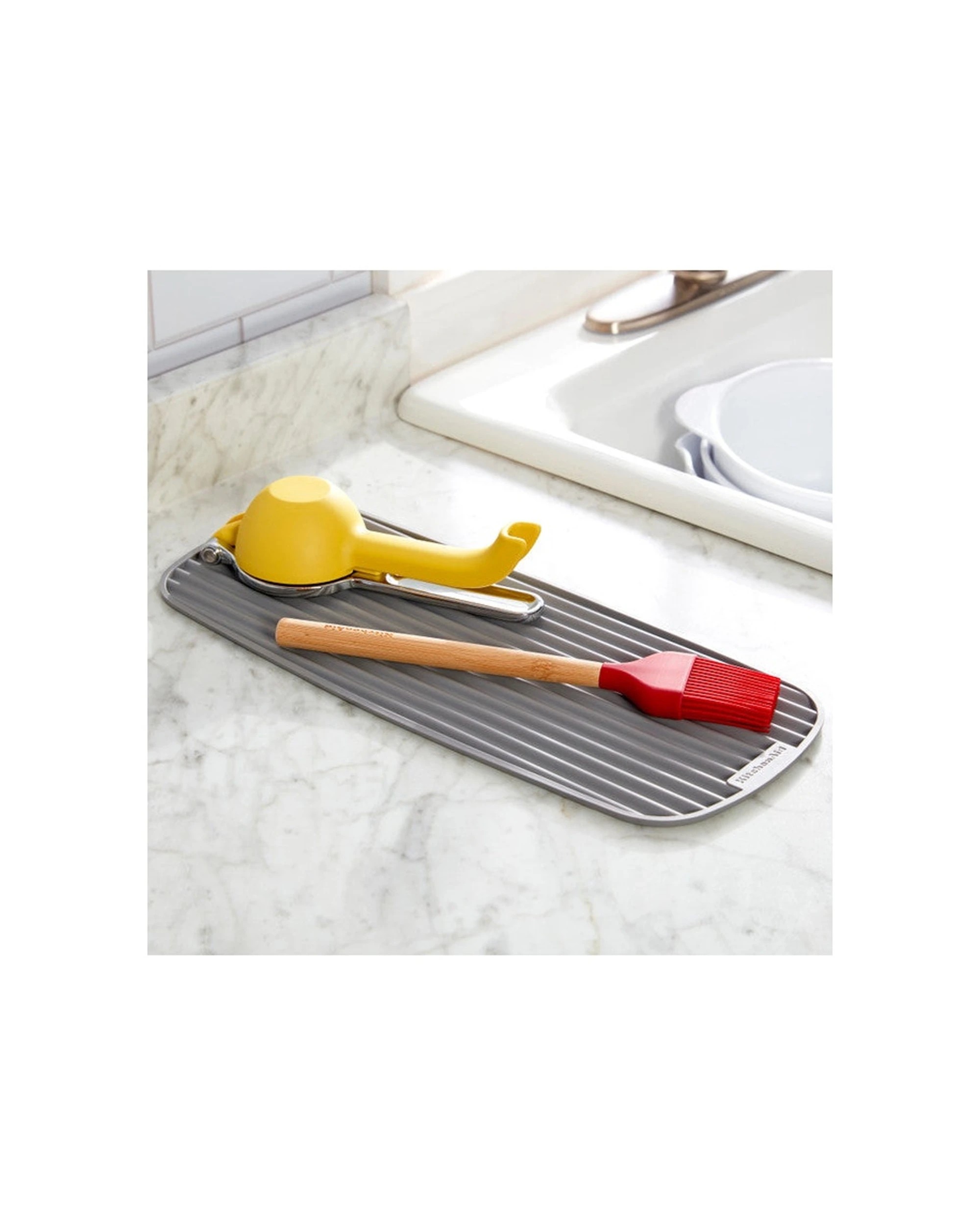3 KitchenAid Slim Drying Mat 43x18cm Space Saving Raised Ridged Non-Slip Tool - Grey, 3 of 5