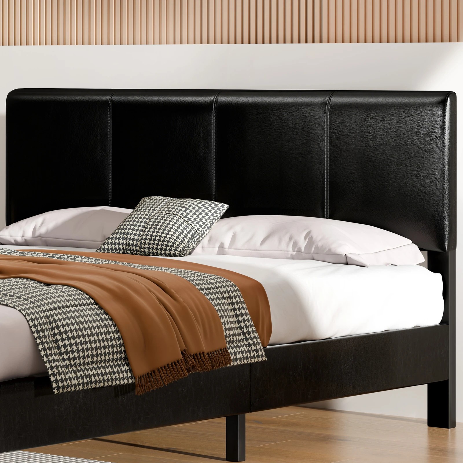 3 Alfordson Bed Frame Queen Size Mattress Base Platform Leather Linus - Black, 3 of 9