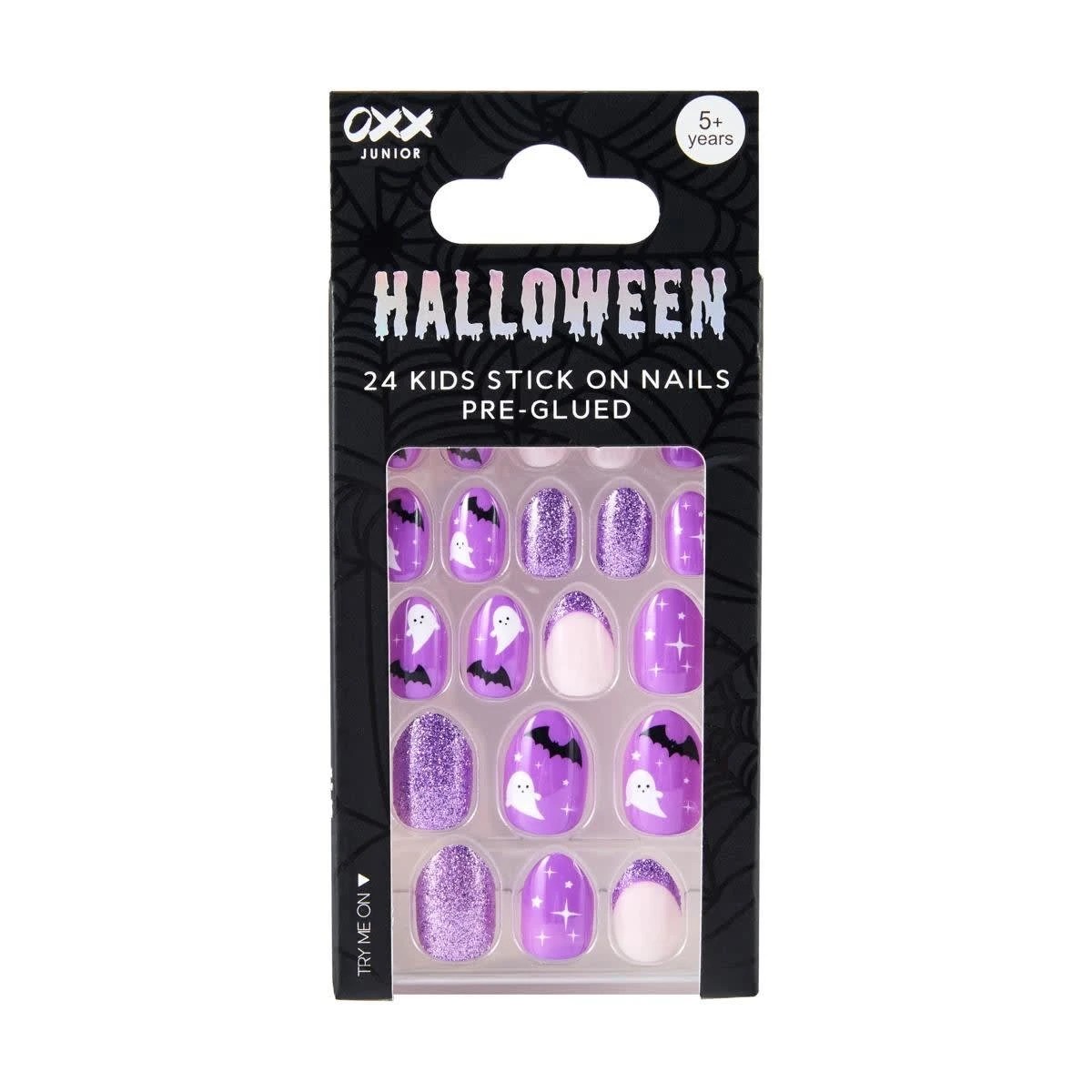 1 OXX Junior Halloween 24 Pack Kids Stick On Nails Pre-Glued - Ghosts, Purple, 1 of 4