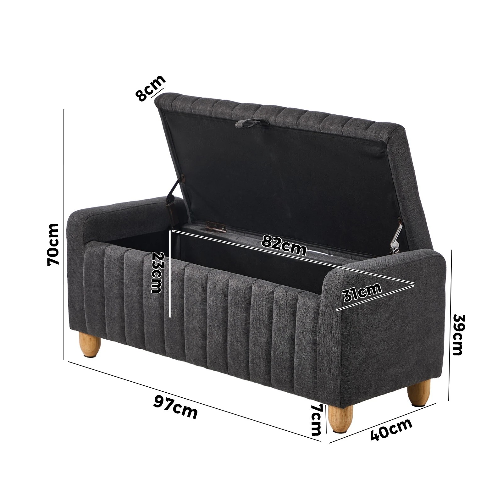 2 Oikiture Storage Ottoman Couch Stripe Linen - Grey, 2 of 10